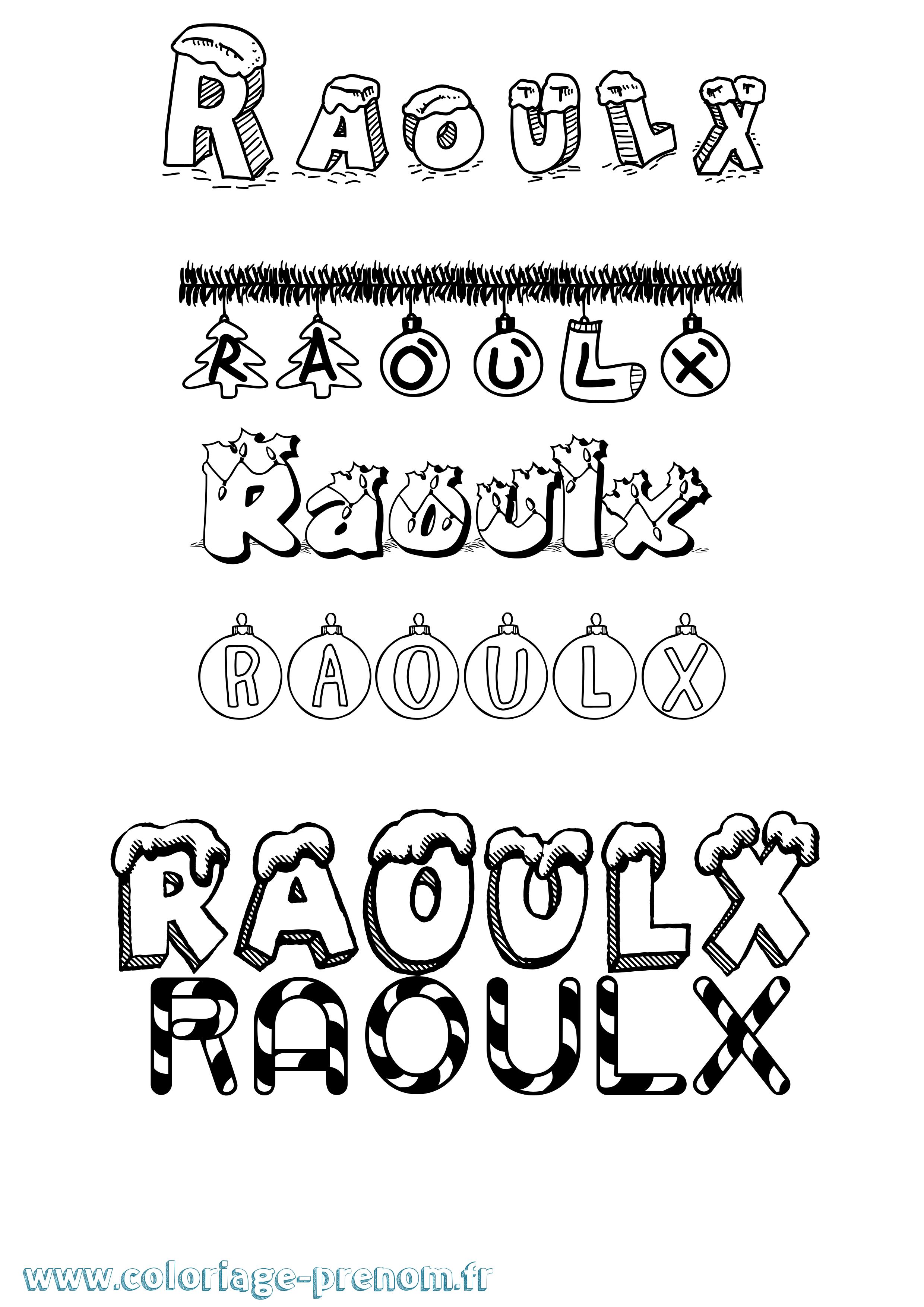 Coloriage Raoulx Noël Coloriage prénom Raoulx Noël