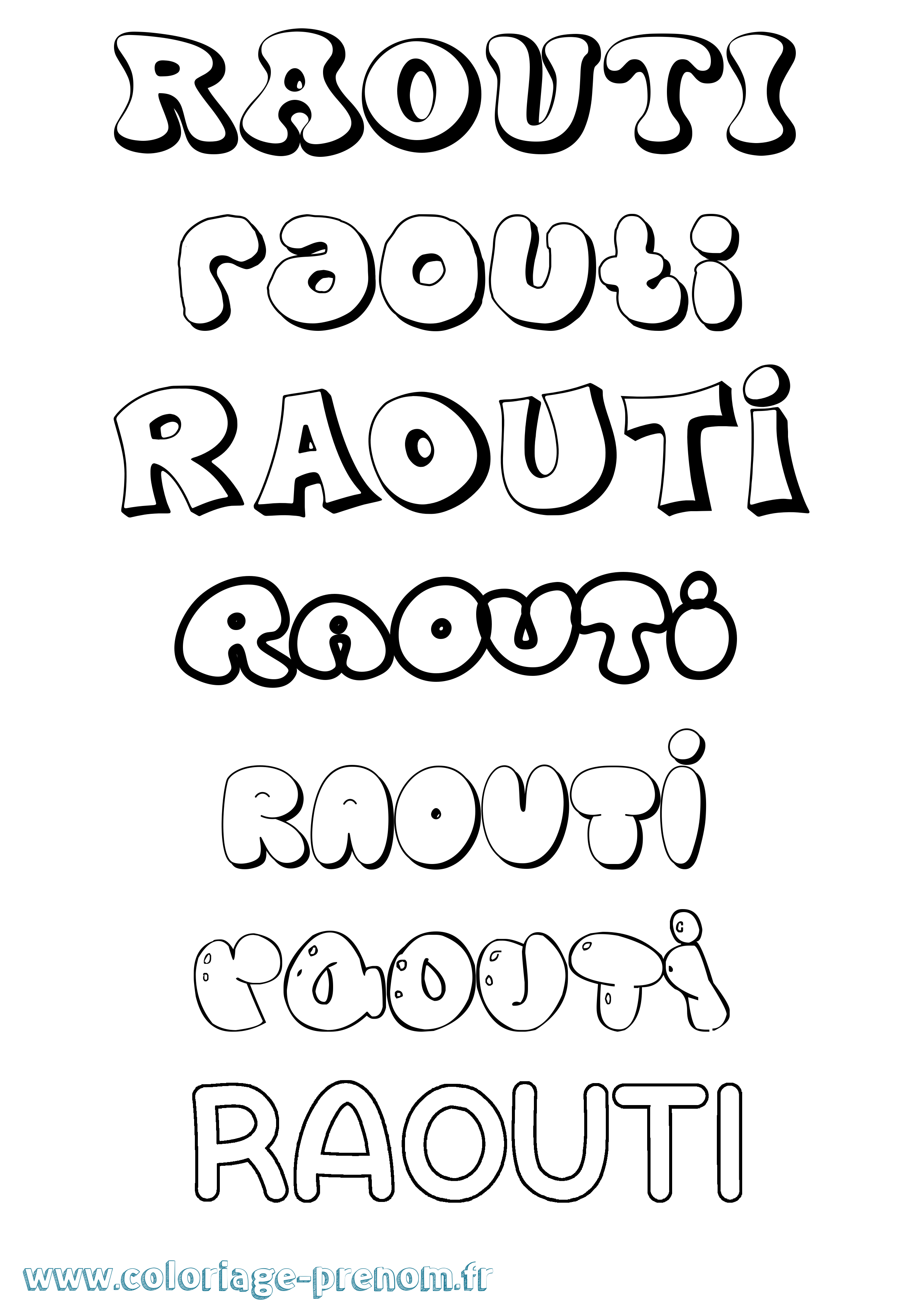 Coloriage Raouti Bubble Coloriage prénom Raouti Bubble