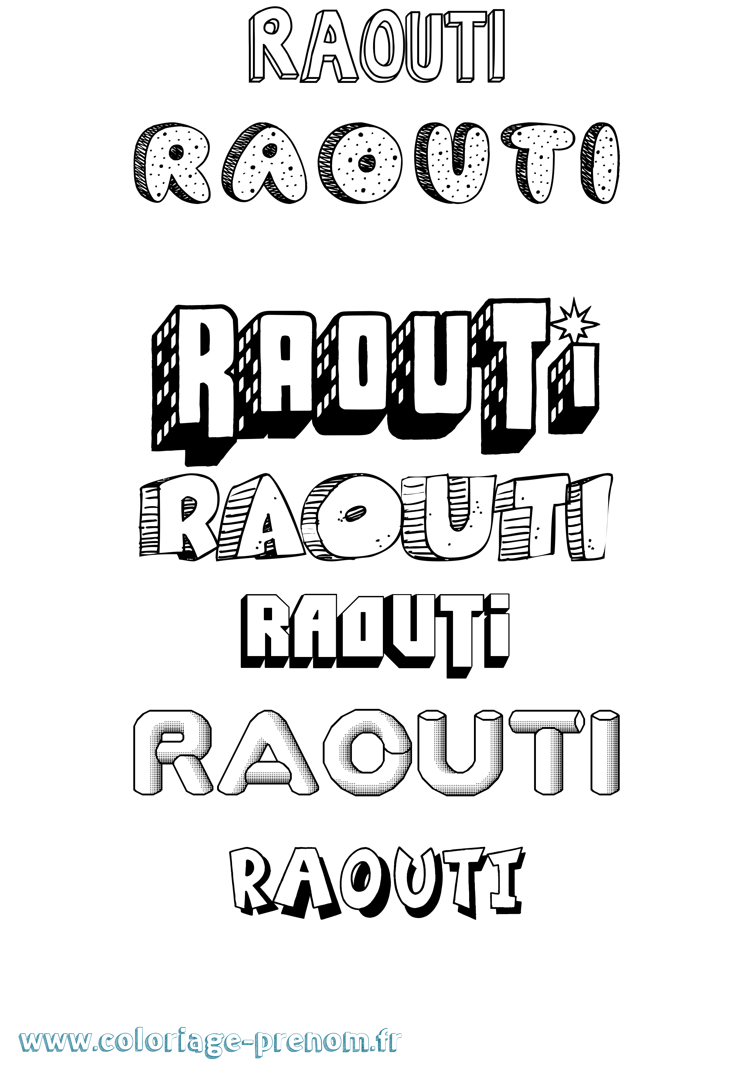 Coloriage Raouti Effet 3D Coloriage prénom Raouti Effet 3D