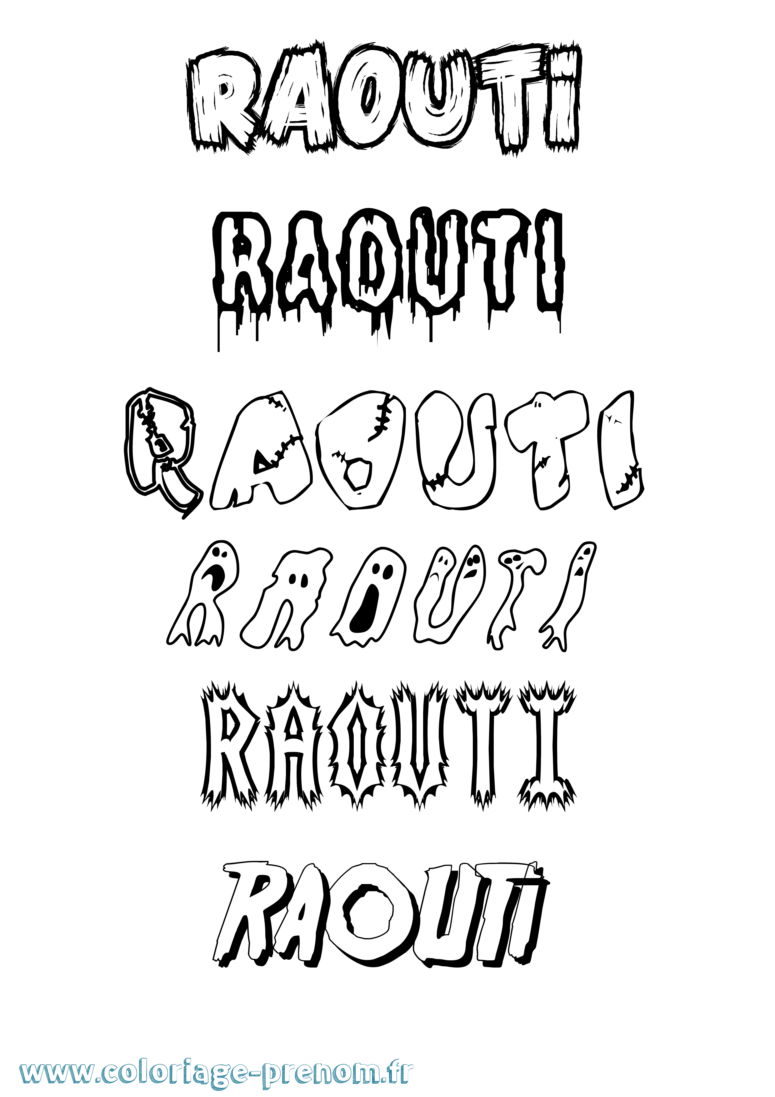 Coloriage Raouti Frisson Coloriage prénom Raouti Frisson