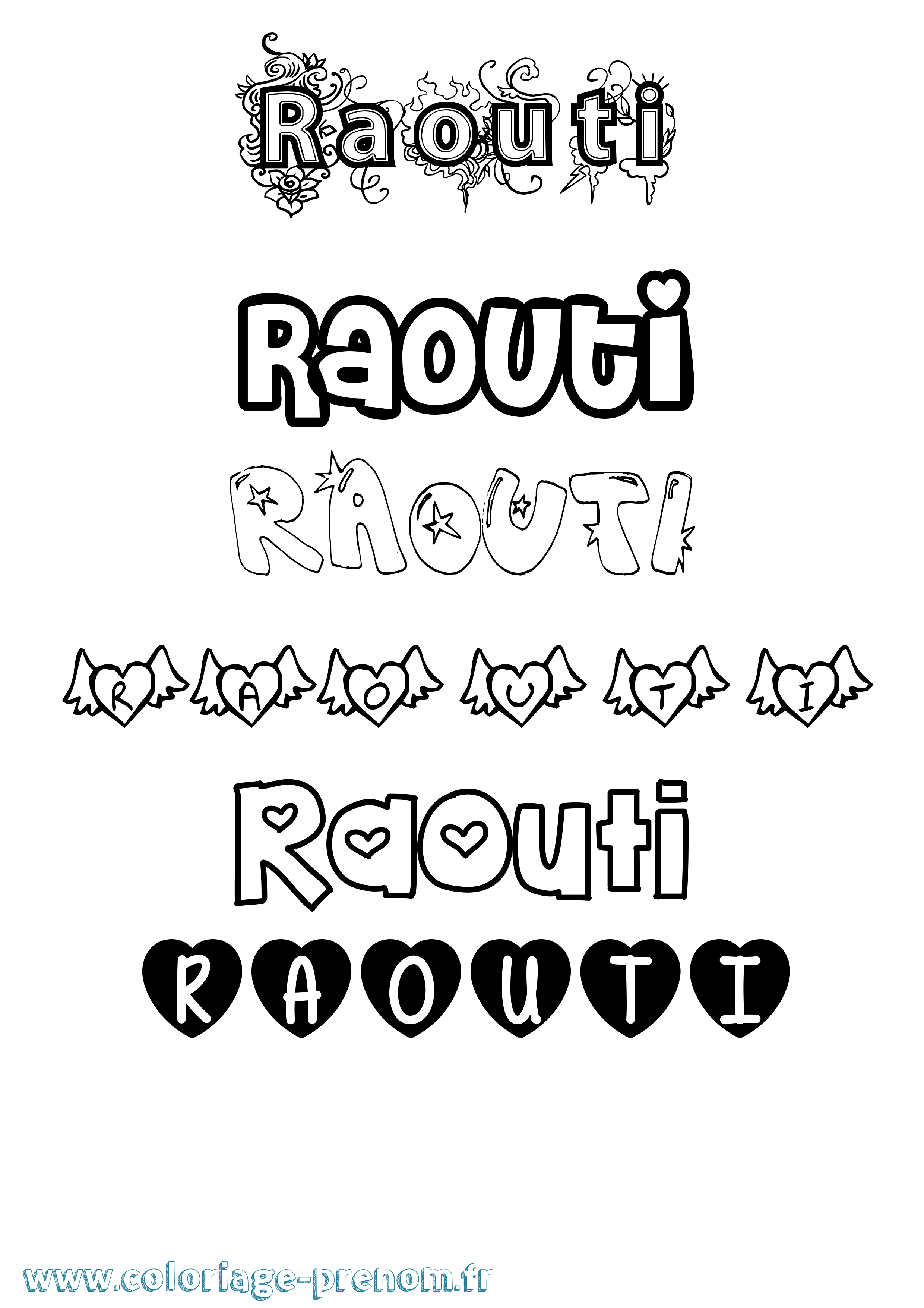 Coloriage Raouti Girly Coloriage prénom Raouti Girly