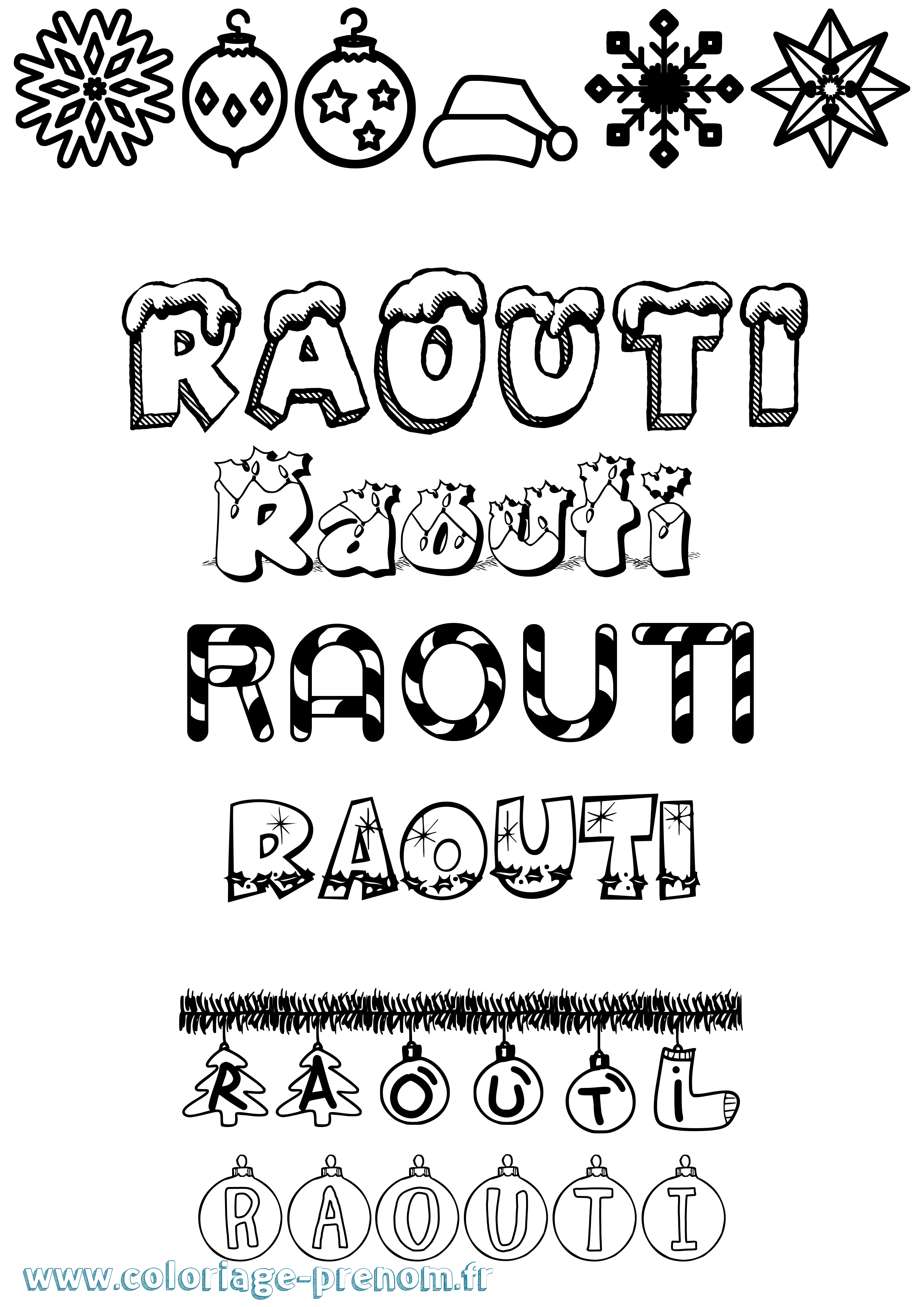 Coloriage Raouti Noël Coloriage prénom Raouti Noël