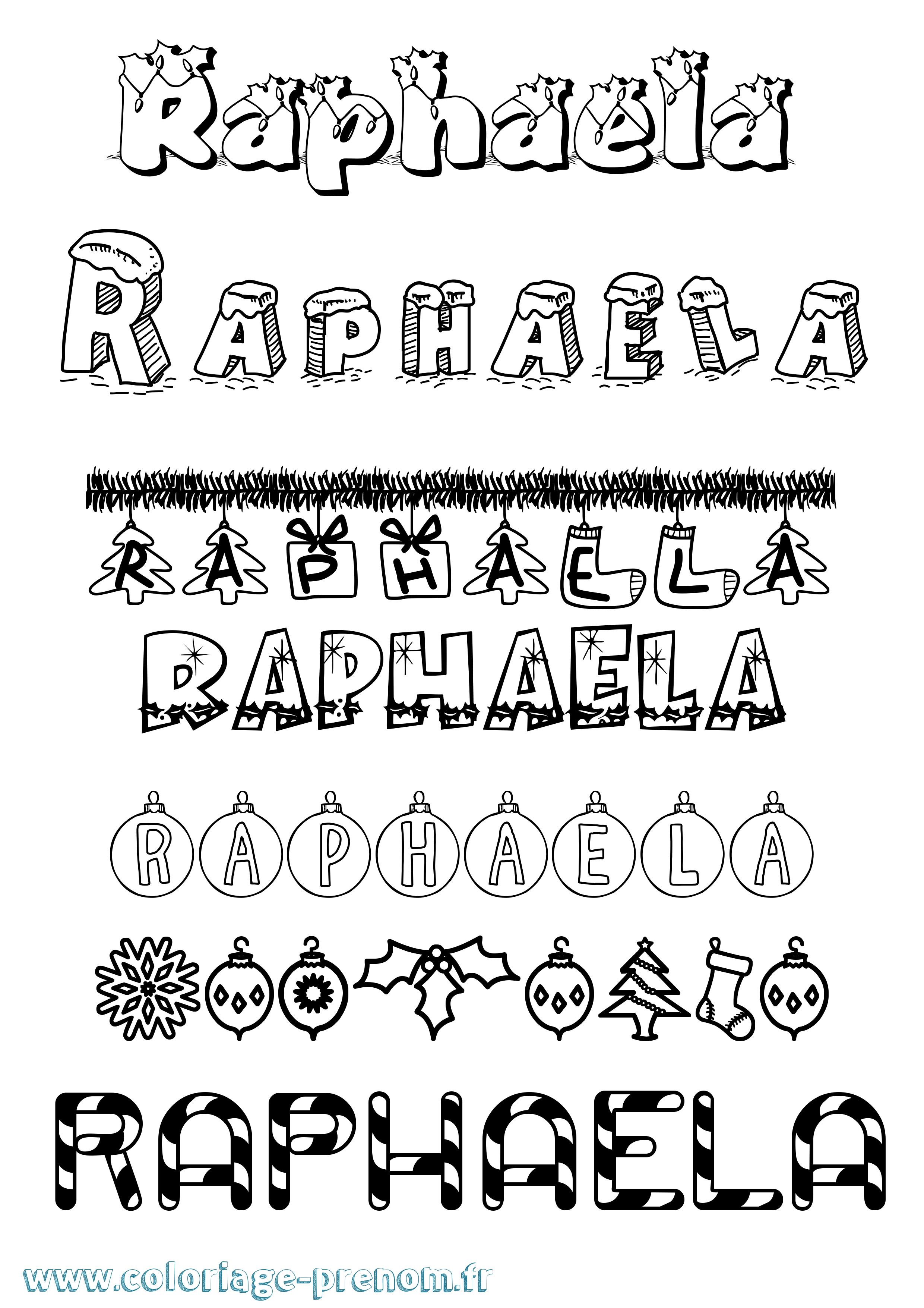 Coloriage Raphaela Noël Coloriage prénom Raphaela Noël