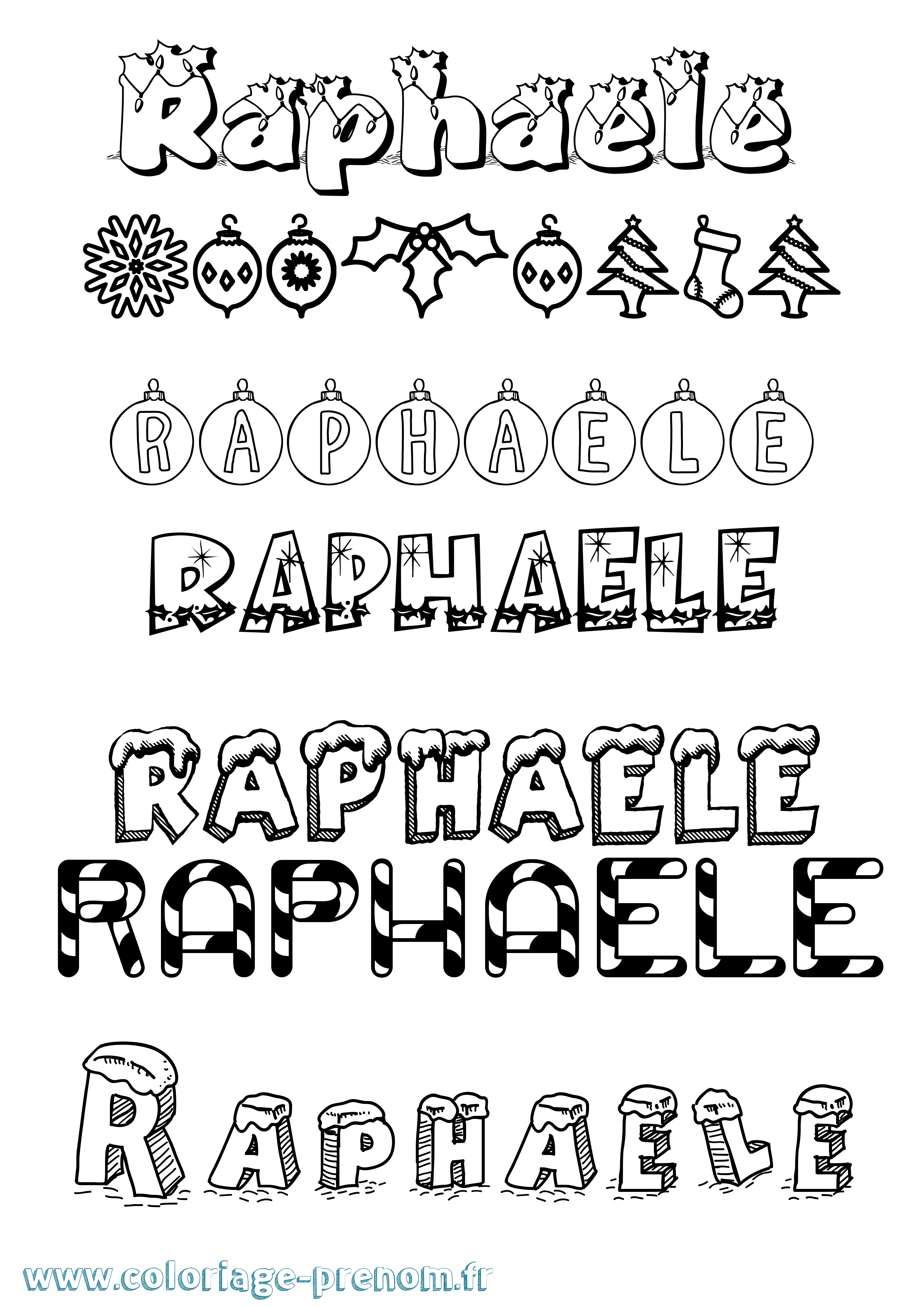 Coloriage Raphaele Noël Coloriage prénom Raphaele Noël