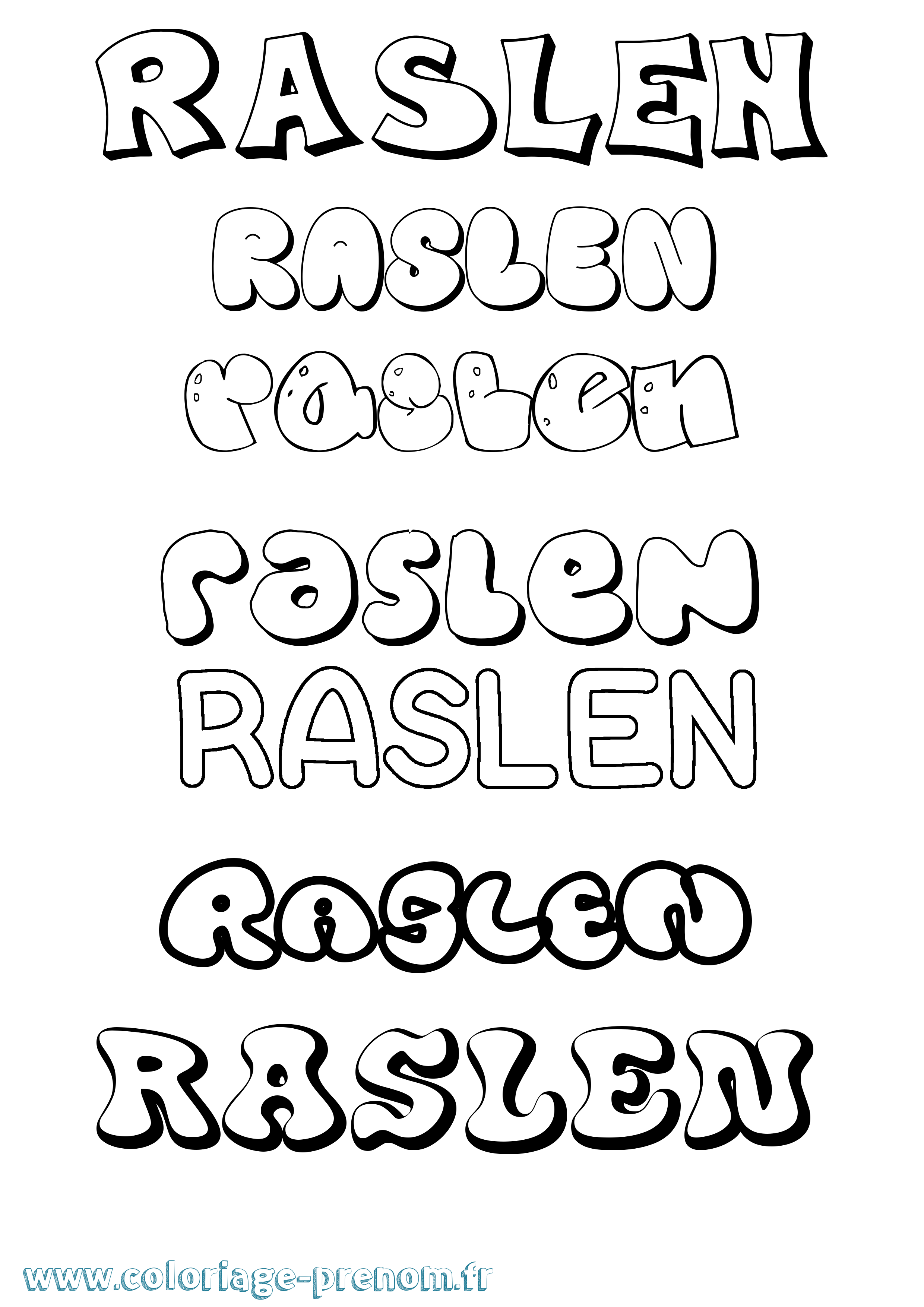 Coloriage Raslen Bubble Coloriage prénom Raslen Bubble