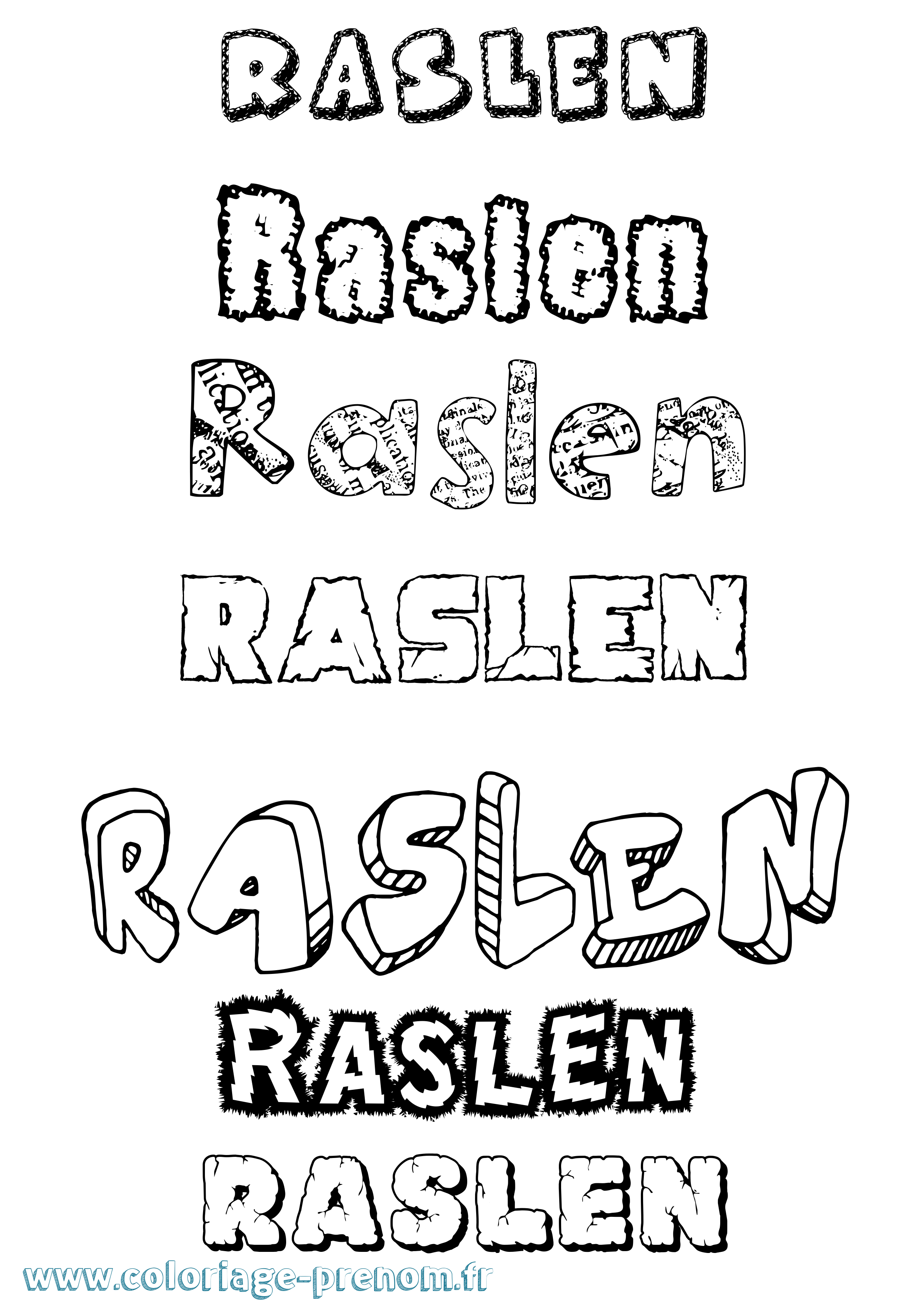 Coloriage Raslen Destructuré Coloriage prénom Raslen Destructuré