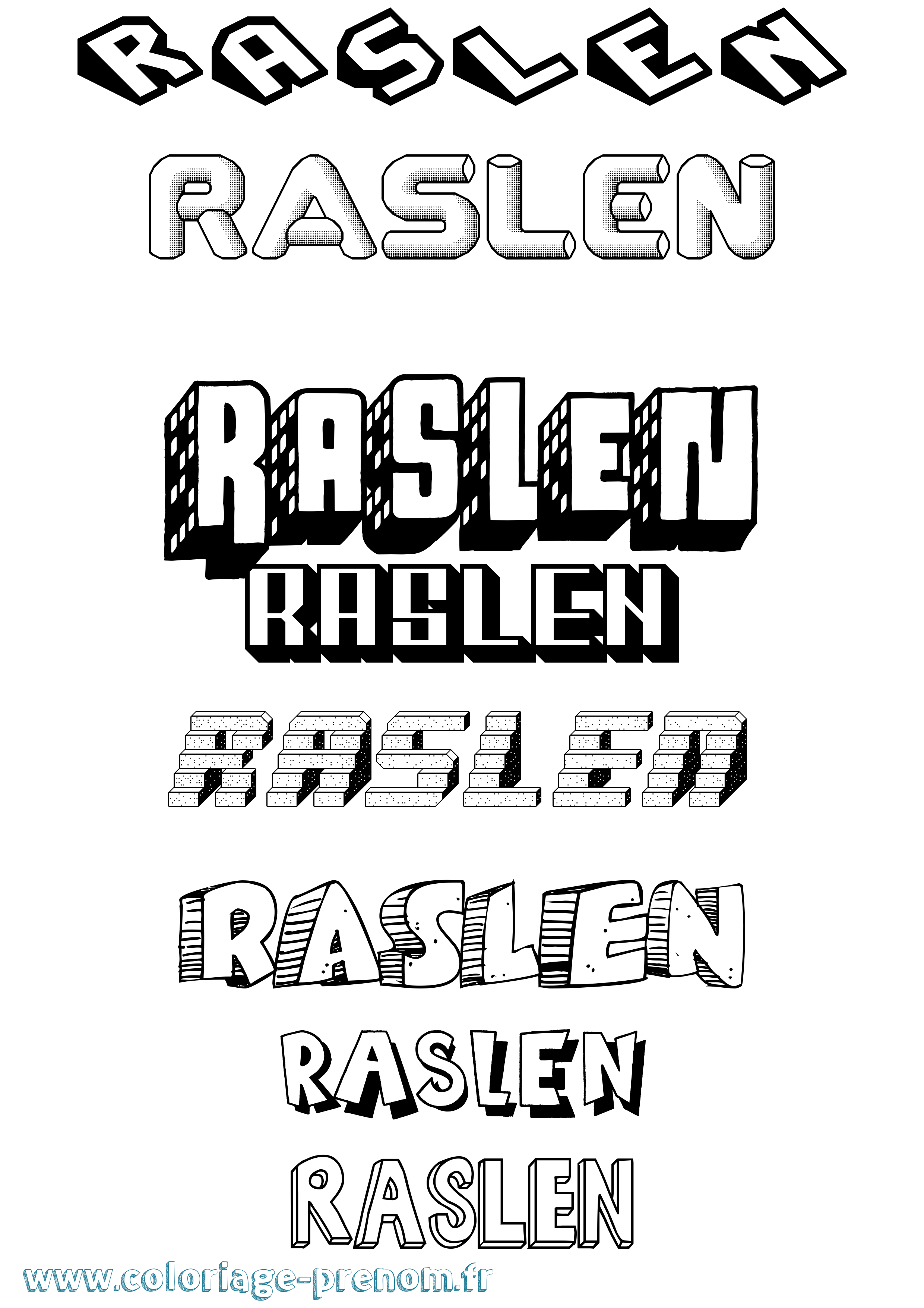 Coloriage Raslen Effet 3D Coloriage prénom Raslen Effet 3D