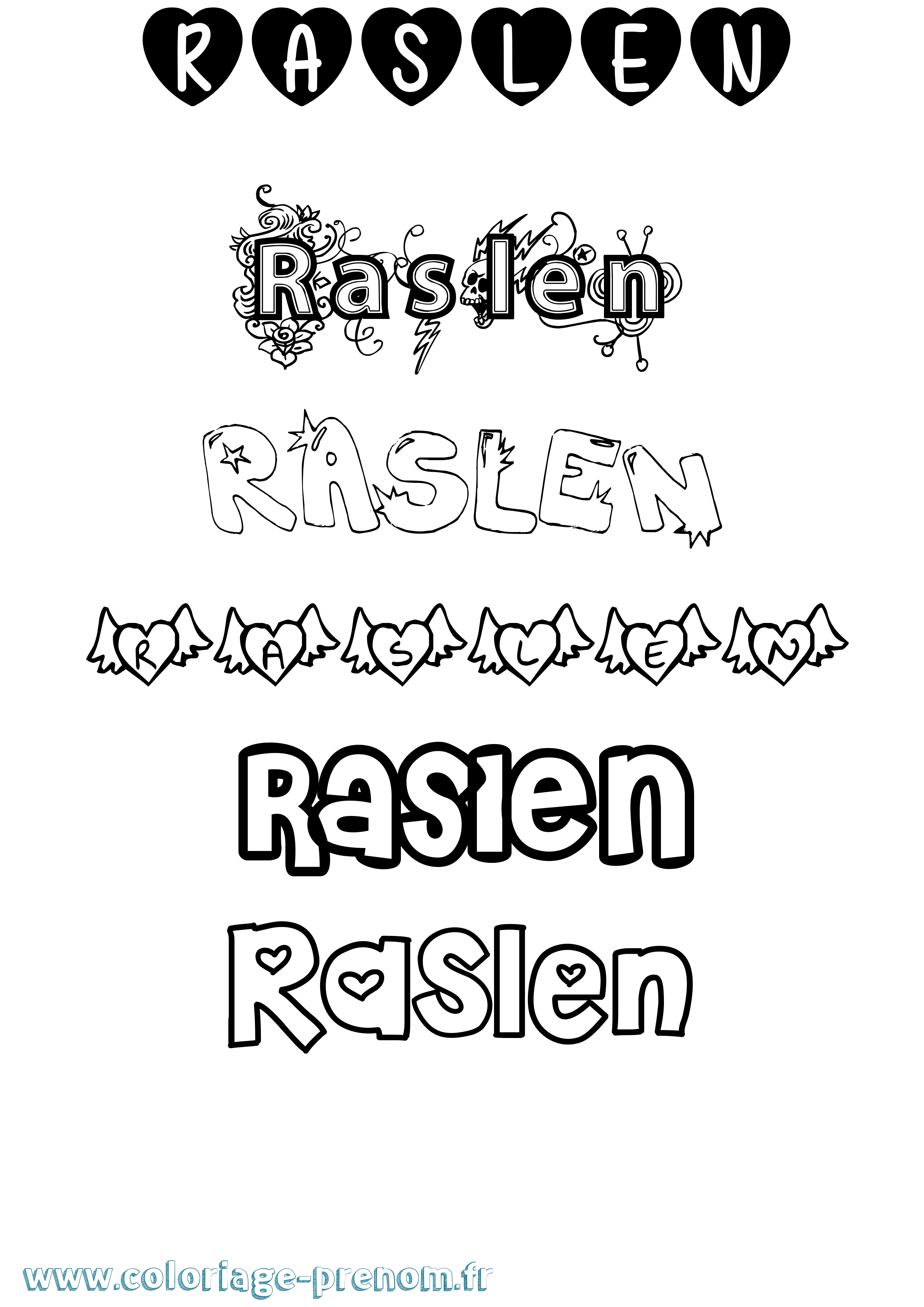 Coloriage Raslen Girly Coloriage prénom Raslen Girly