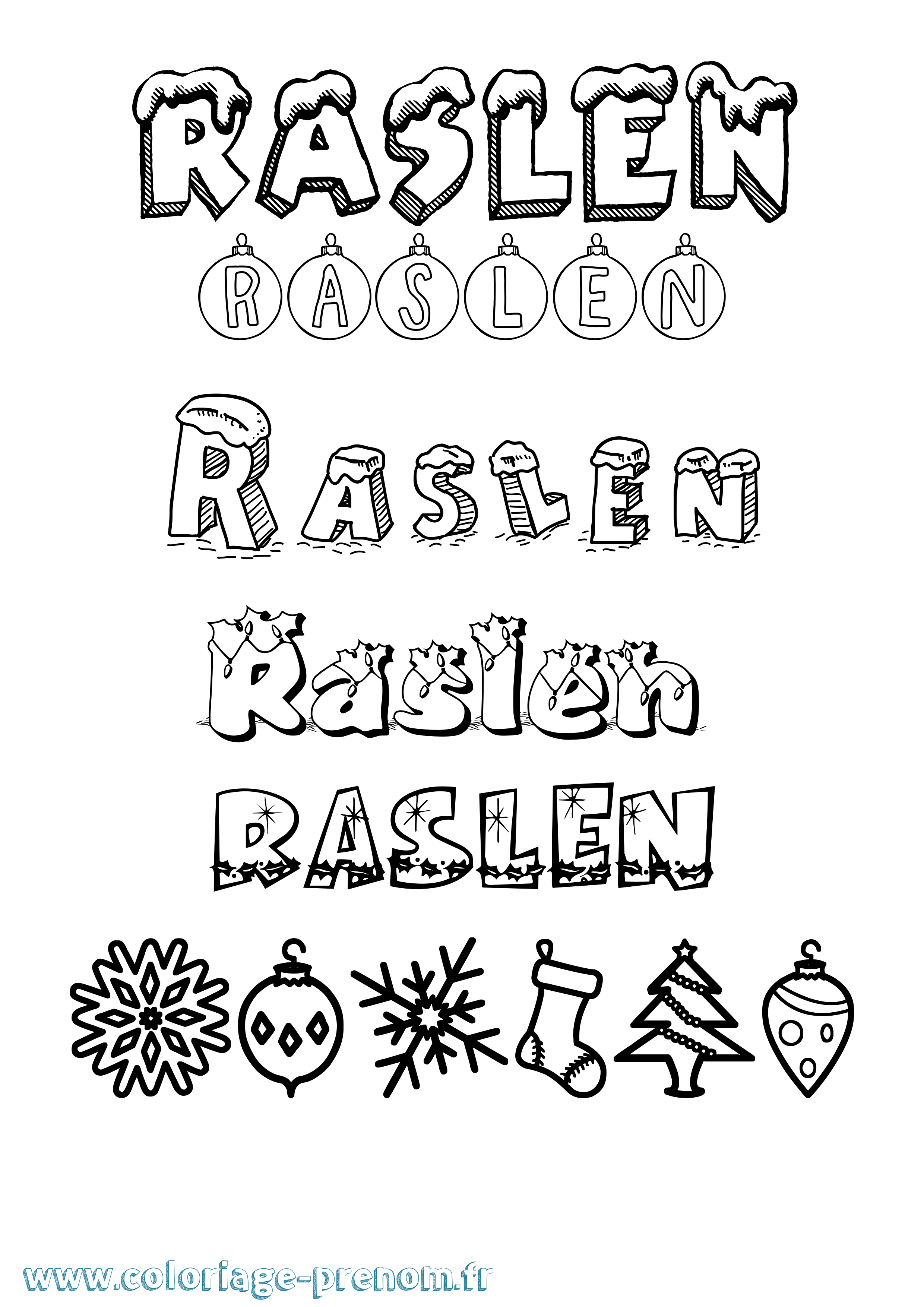 Coloriage Raslen Noël Coloriage prénom Raslen Noël