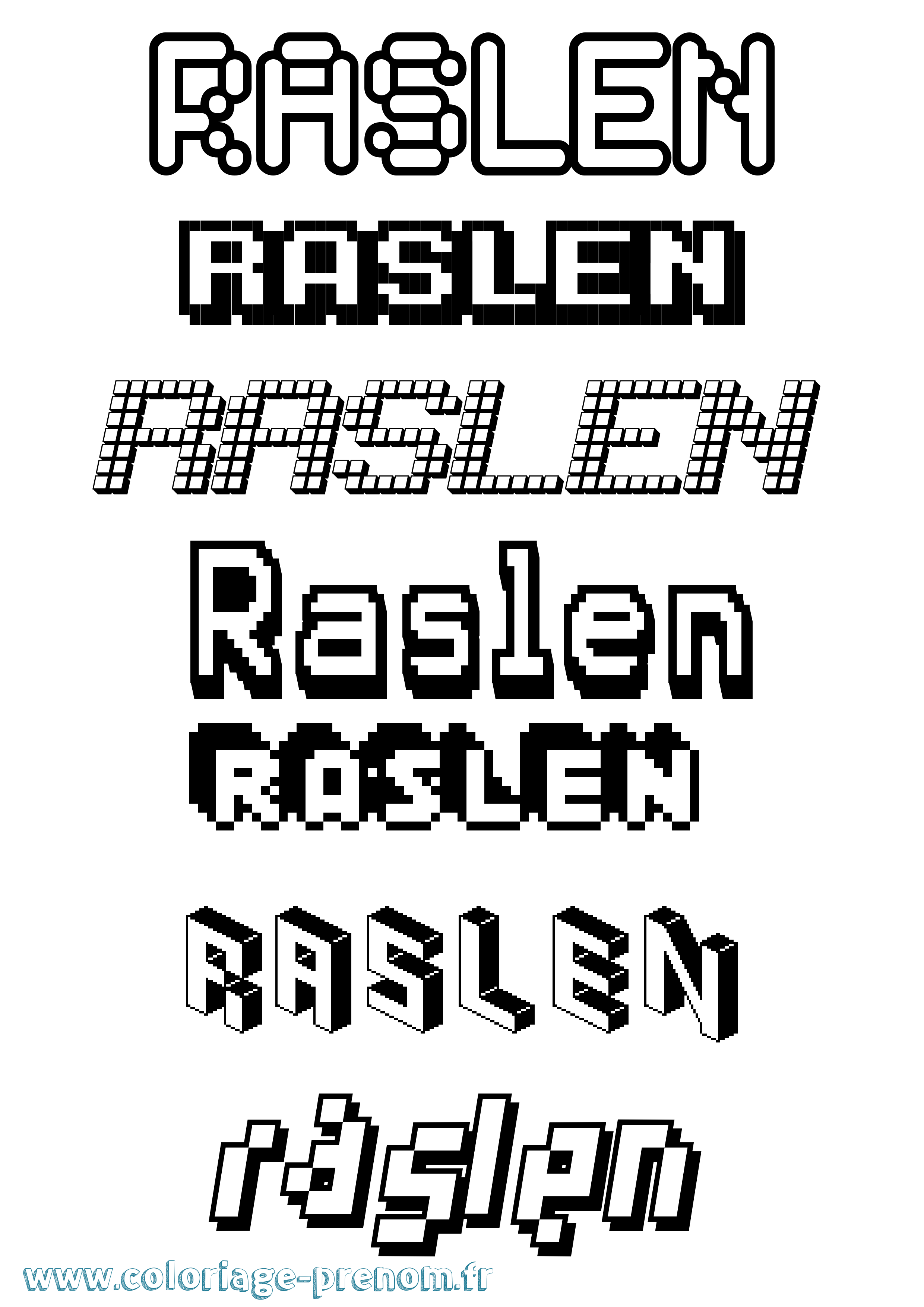 Coloriage Raslen Pixel Coloriage prénom Raslen Pixel