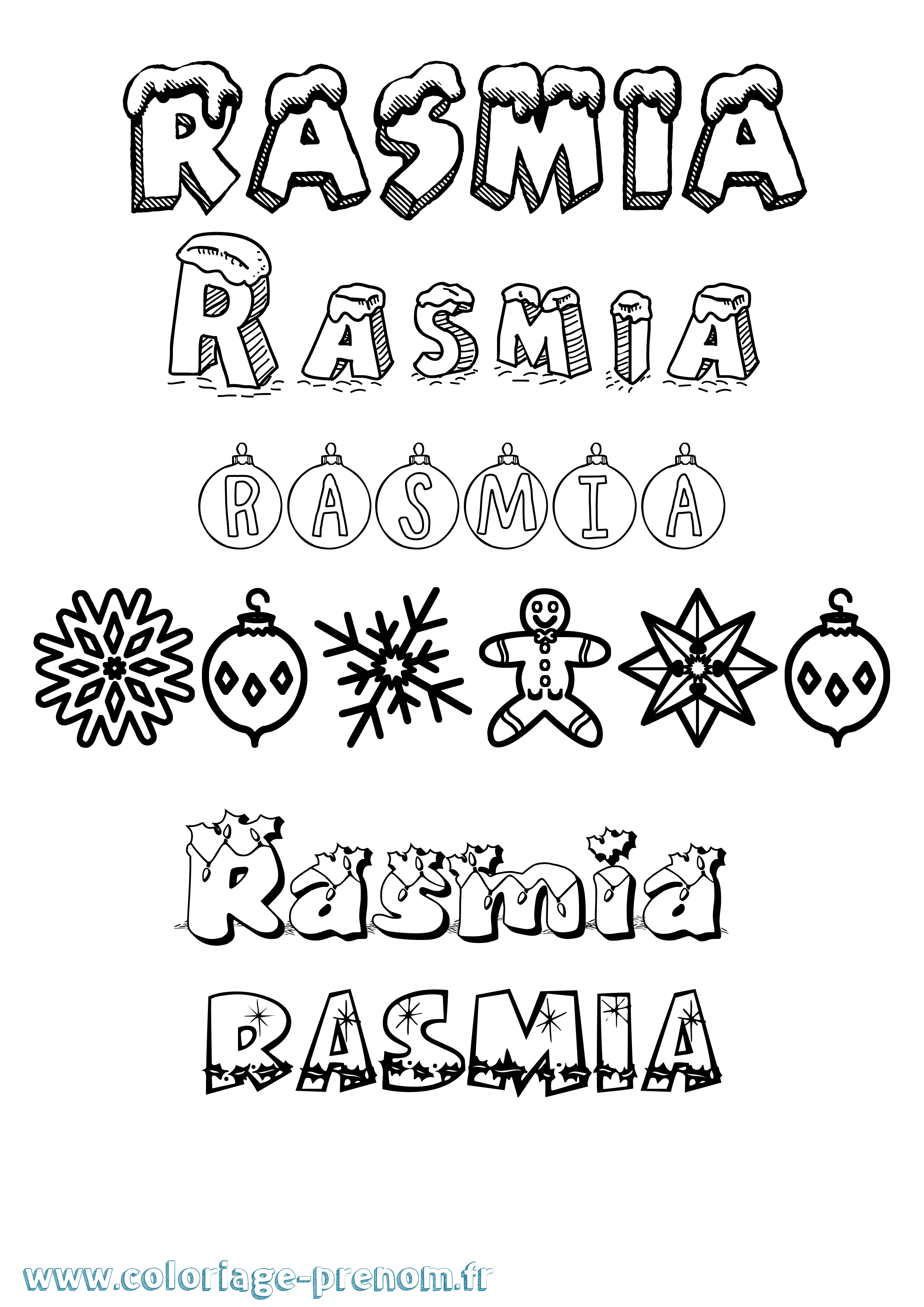 Coloriage Rasmia Noël Coloriage prénom Rasmia Noël