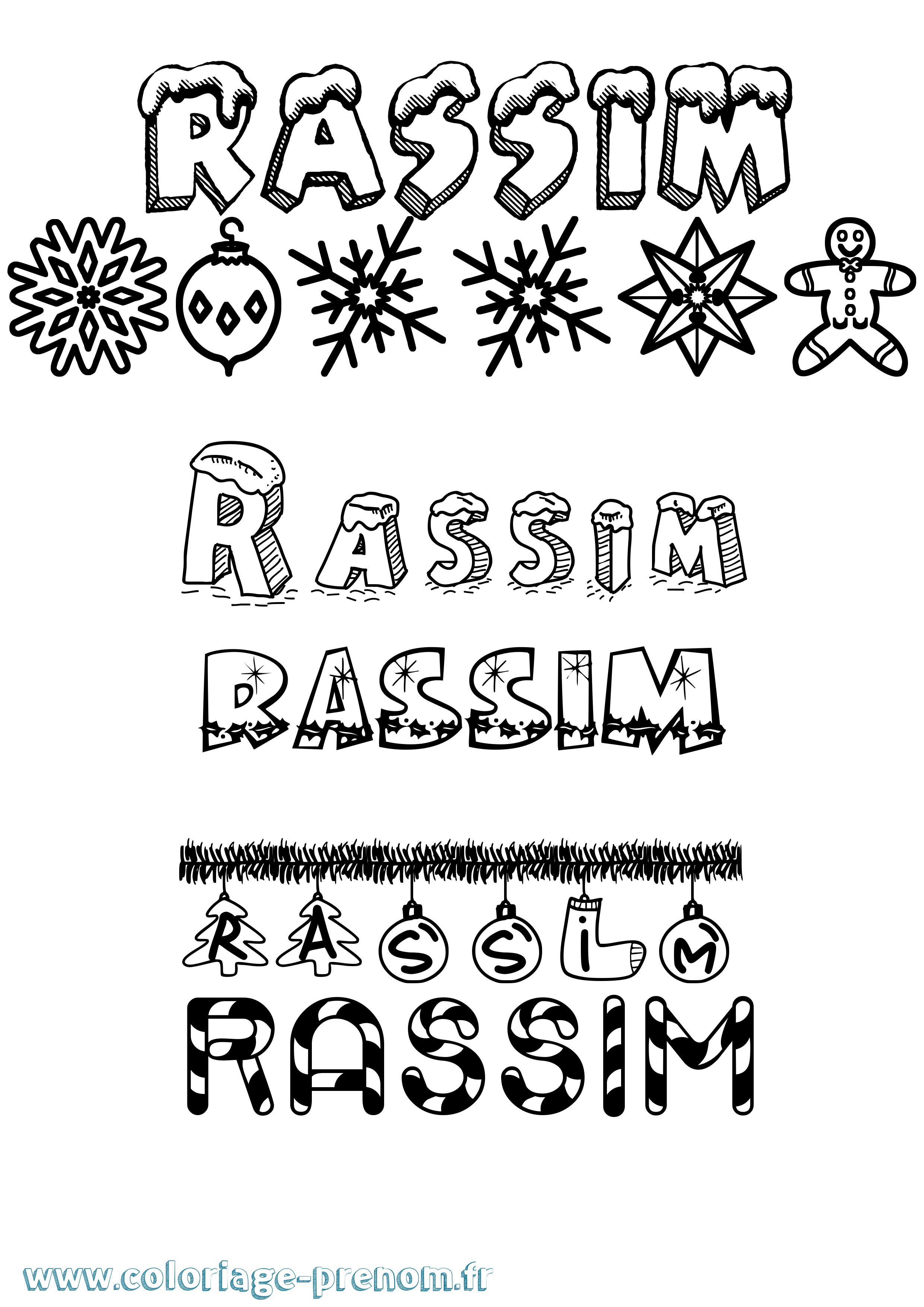 Coloriage Rassim Noël Coloriage prénom Rassim Noël