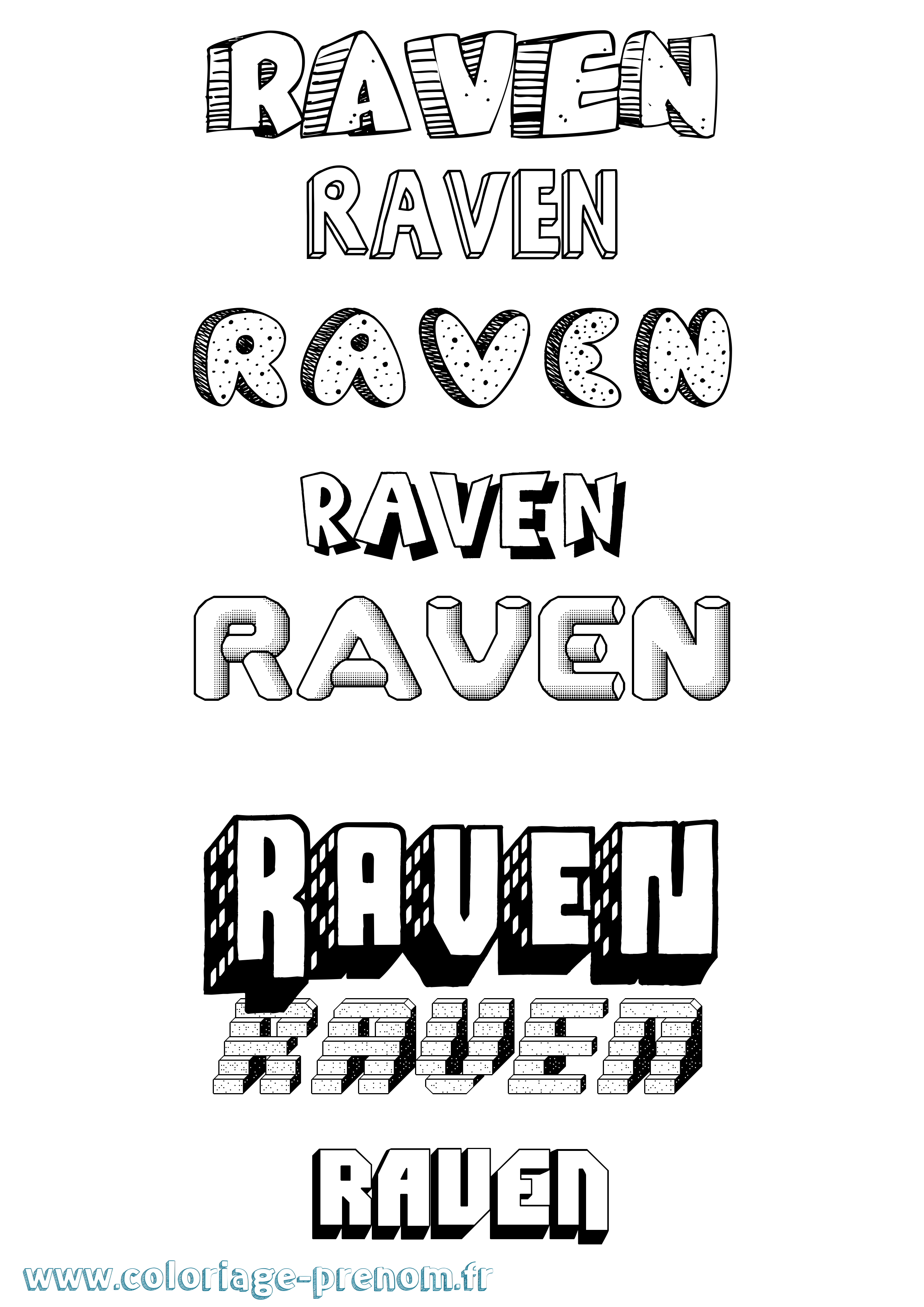 Coloriage Raven Effet 3D Coloriage prénom Raven Effet 3D