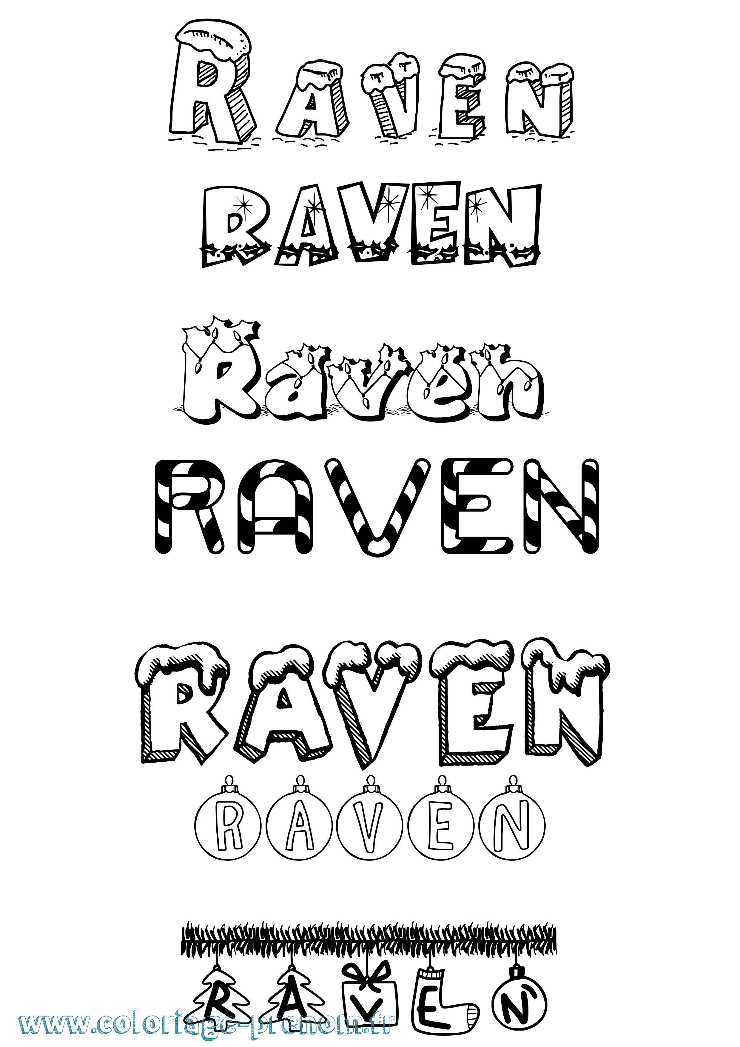 Coloriage Raven Noël Coloriage prénom Raven Noël