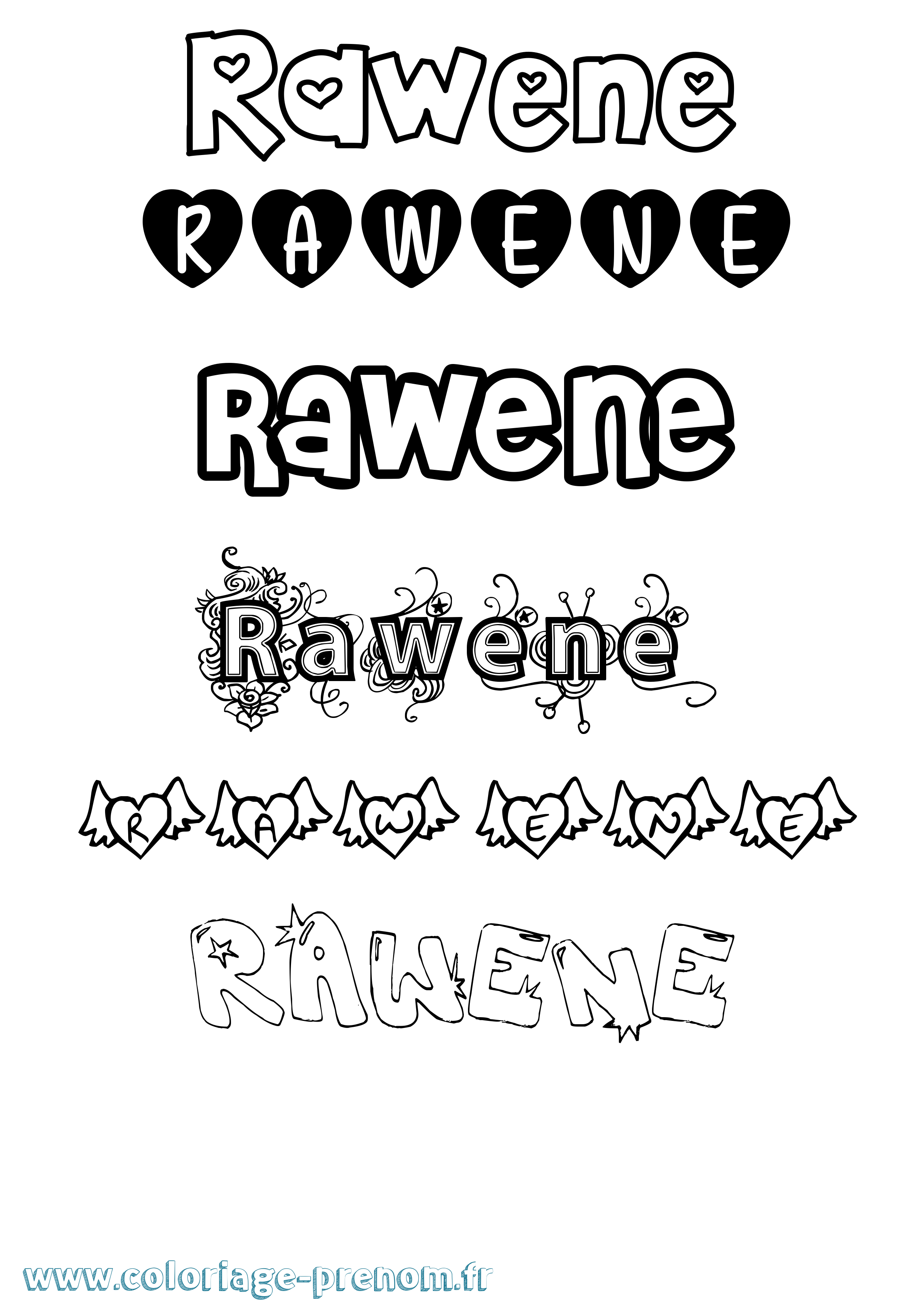 Coloriage Rawene Girly Coloriage prénom Rawene Girly
