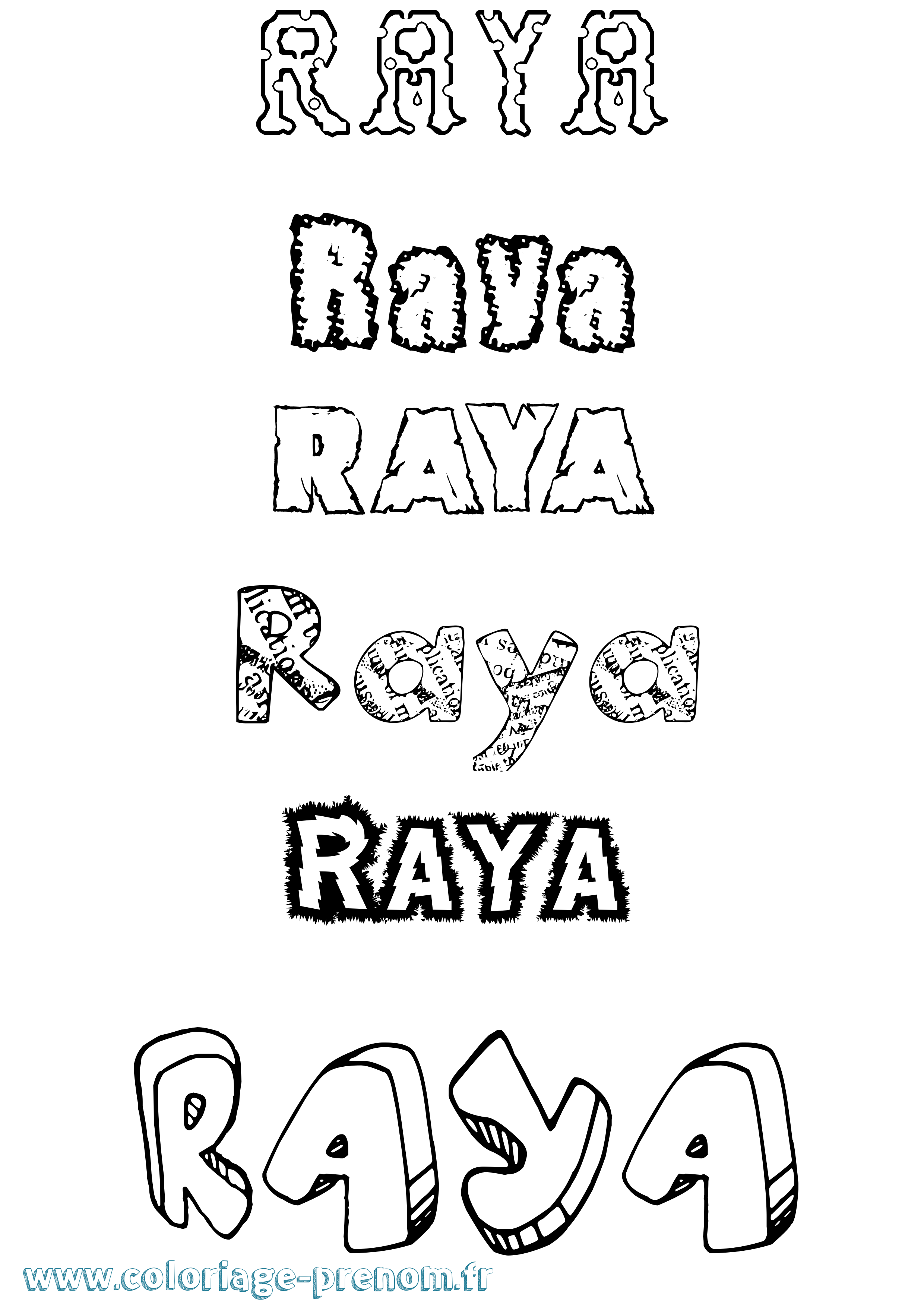 Coloriage Raya Destructuré Coloriage prénom Raya Destructuré