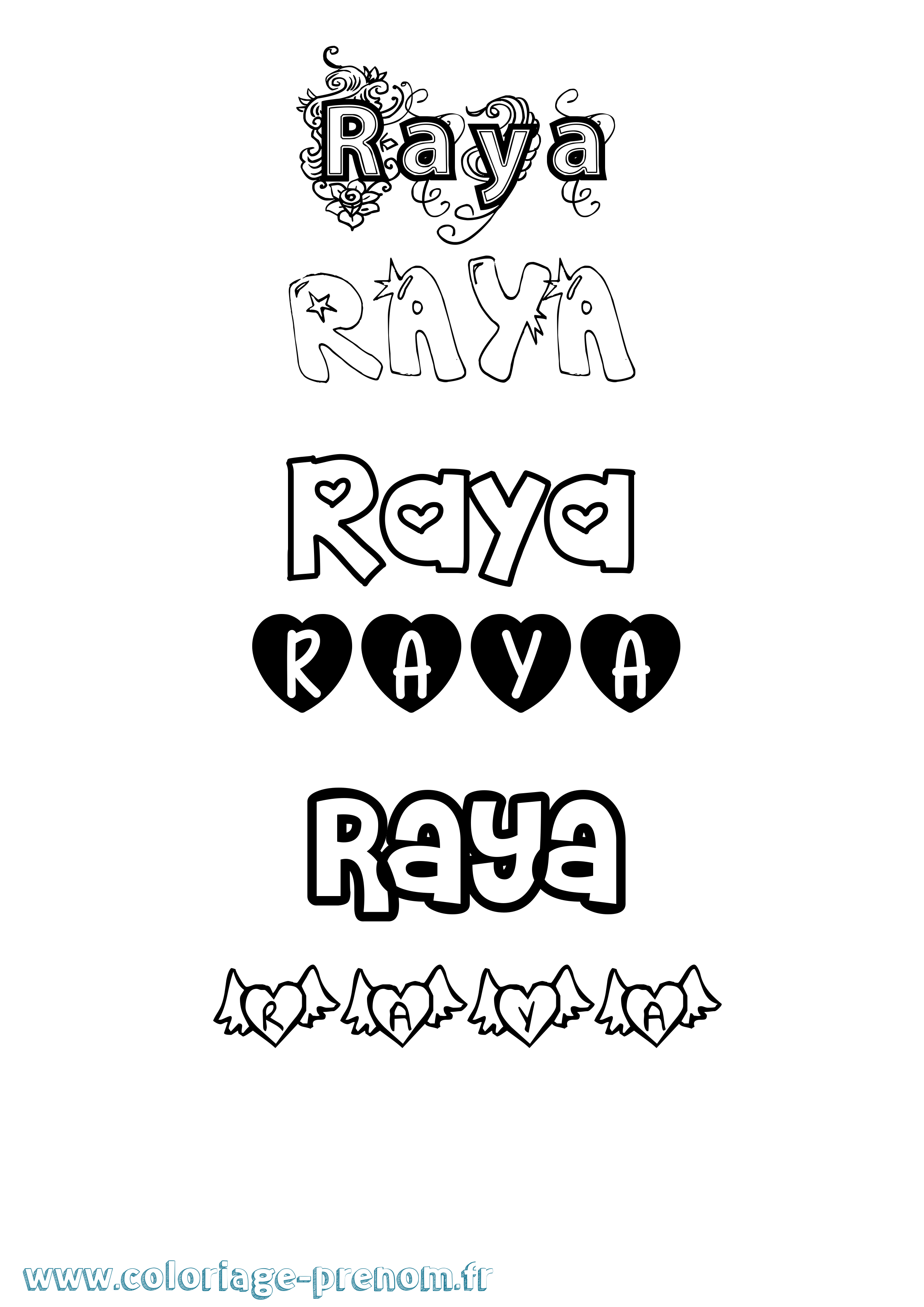 Coloriage Raya Girly Coloriage prénom Raya Girly