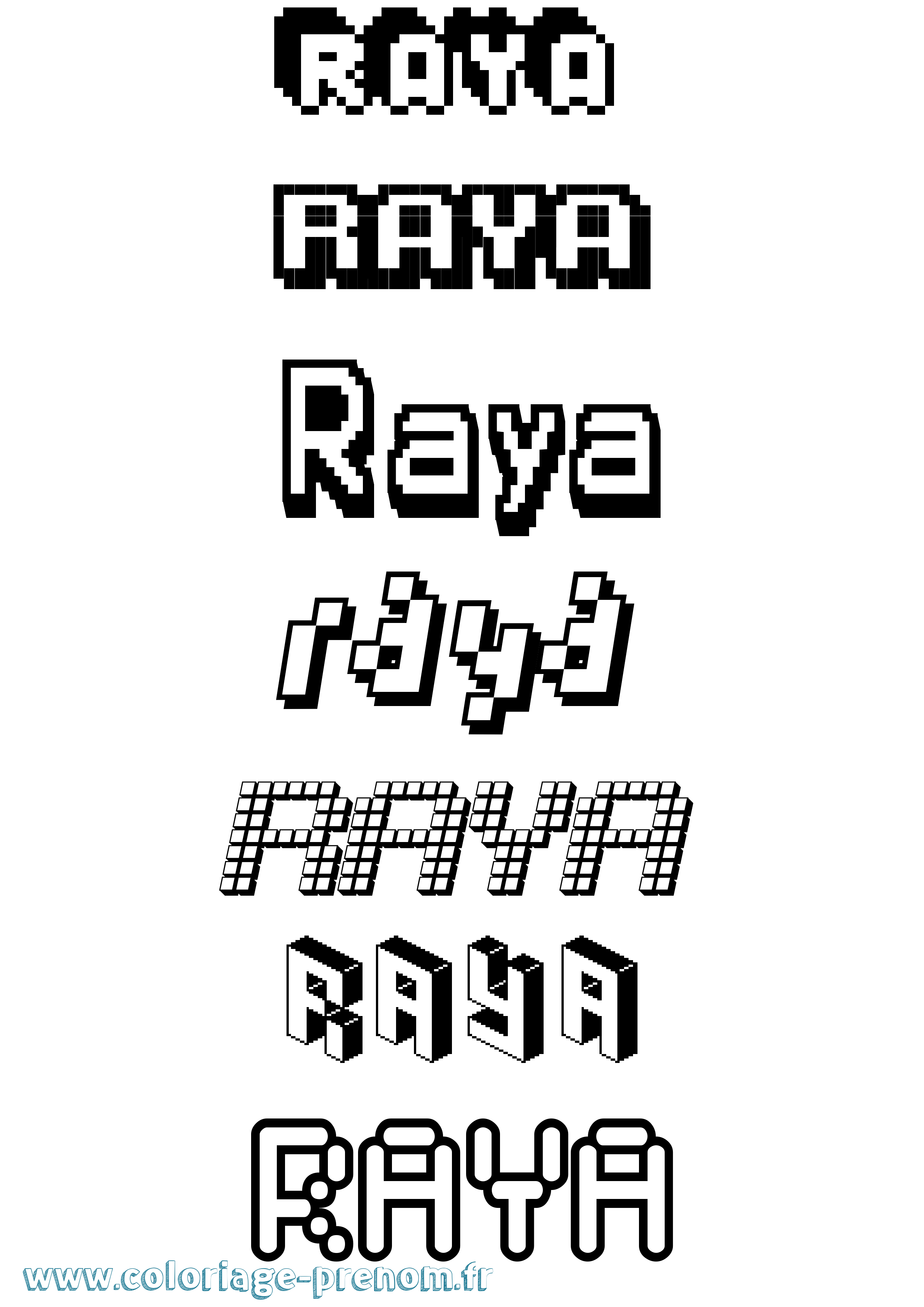 Coloriage Raya Pixel Coloriage prénom Raya Pixel