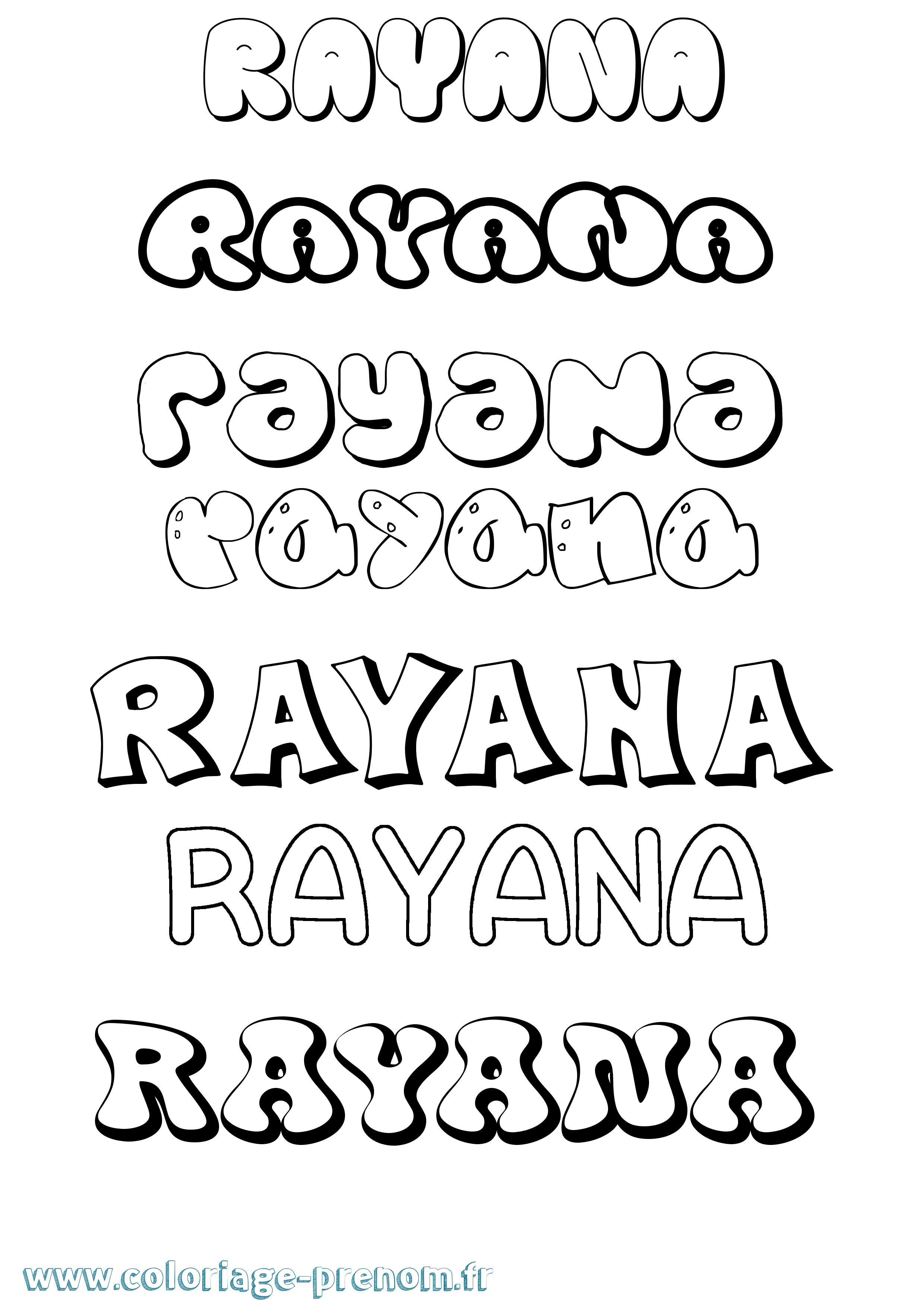 Coloriage Rayana Bubble Coloriage prénom Rayana Bubble