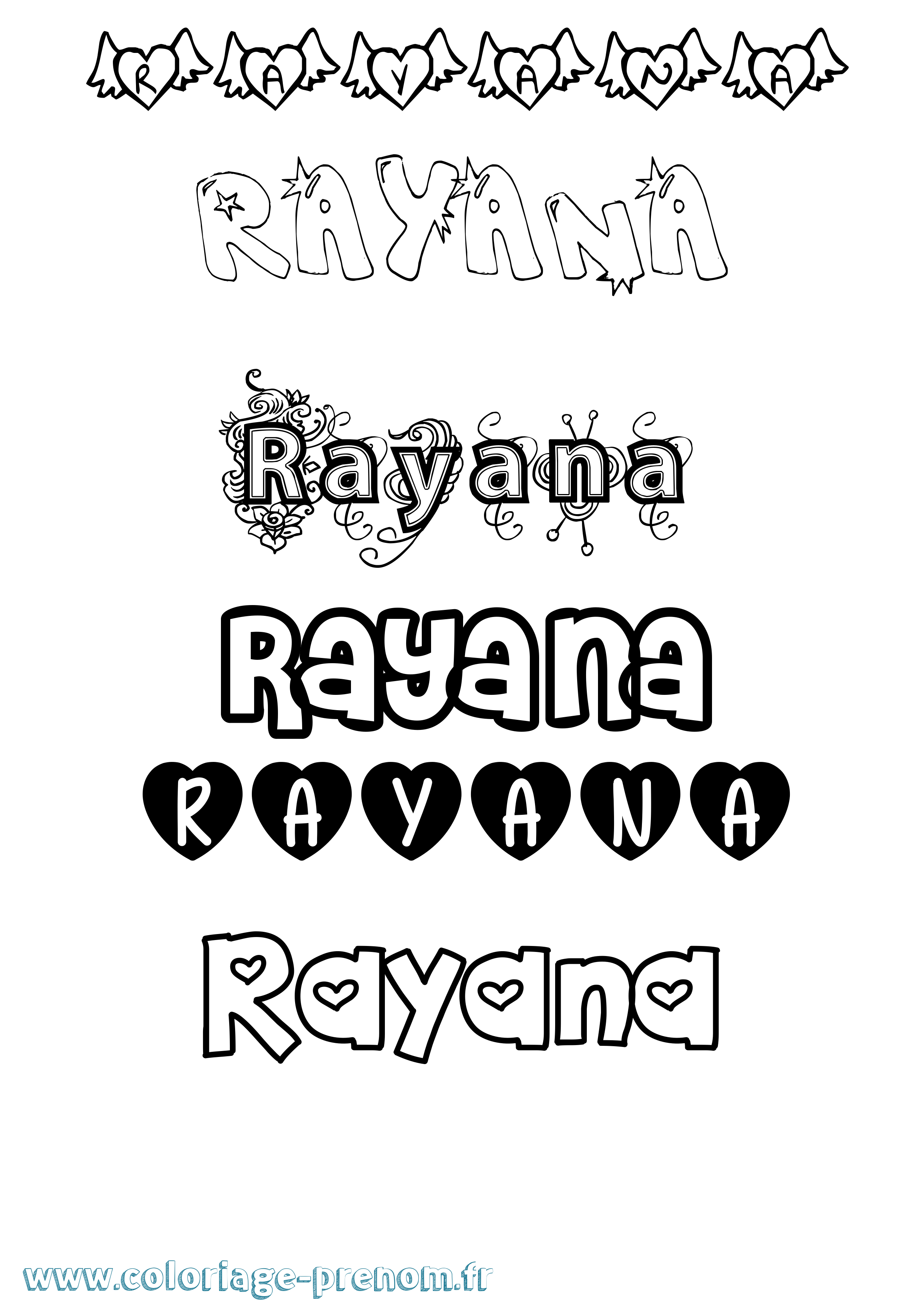 Coloriage Rayana Girly Coloriage prénom Rayana Girly