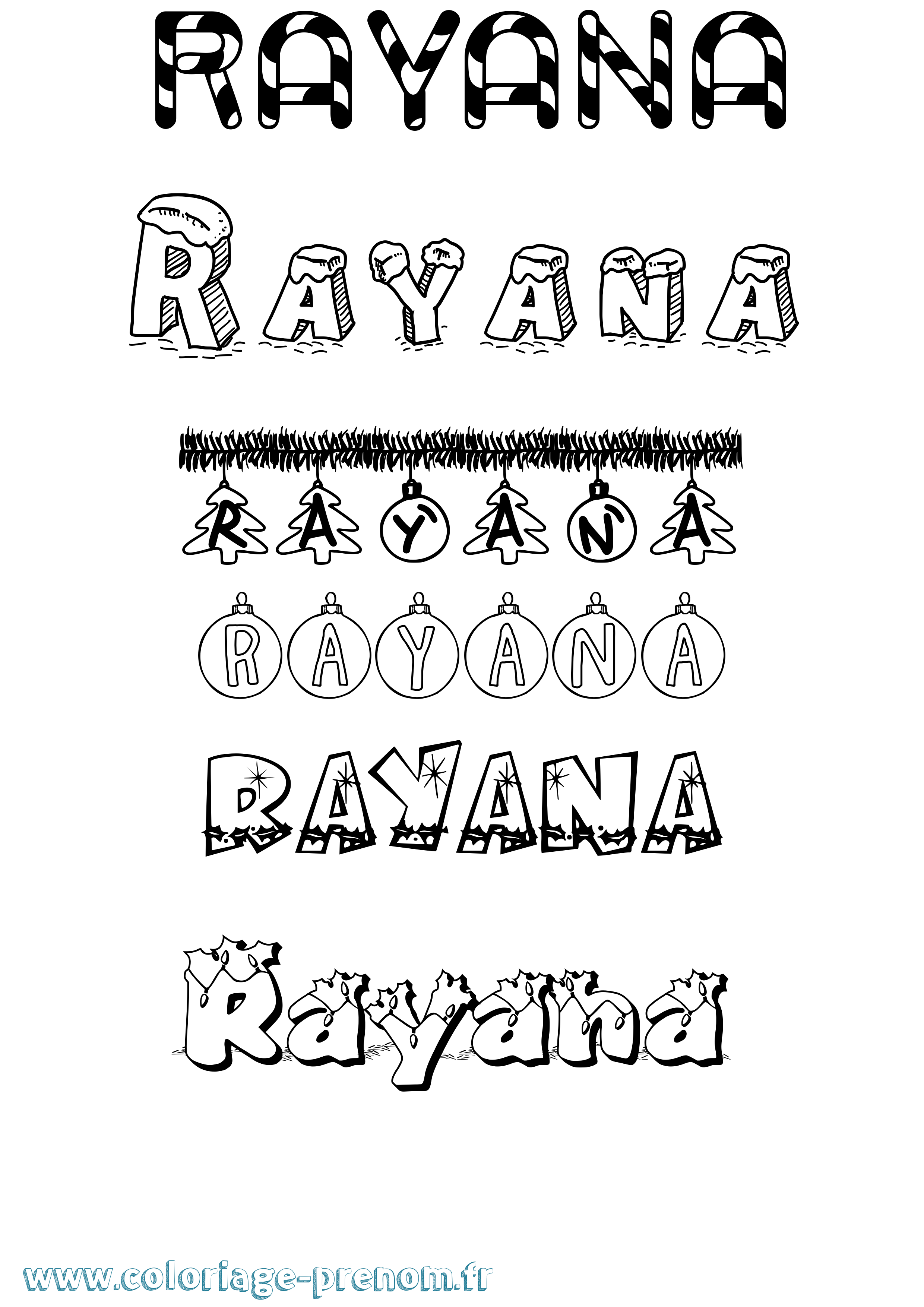 Coloriage Rayana Noël Coloriage prénom Rayana Noël