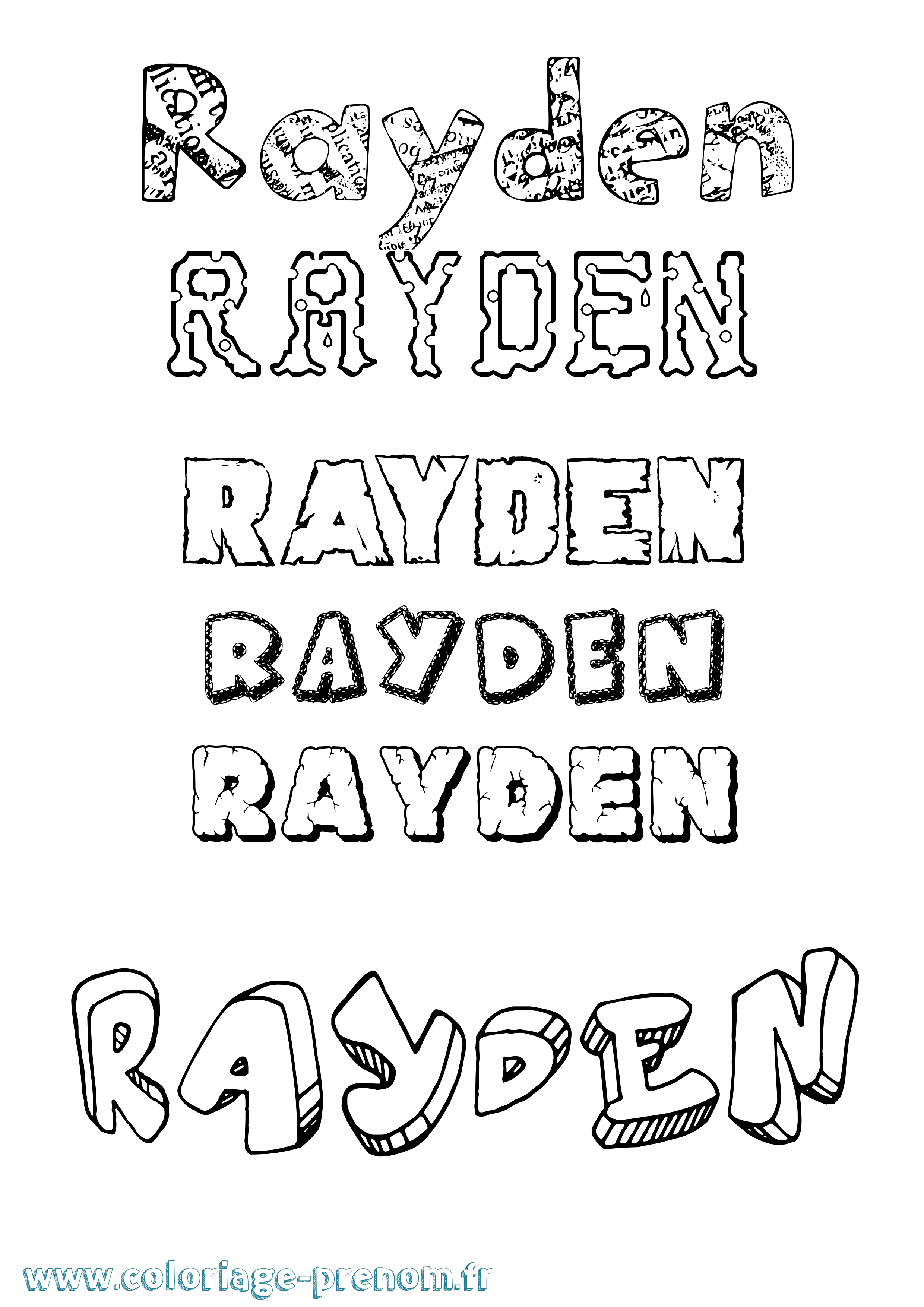 Coloriage Rayden Destructuré Coloriage prénom Rayden Destructuré