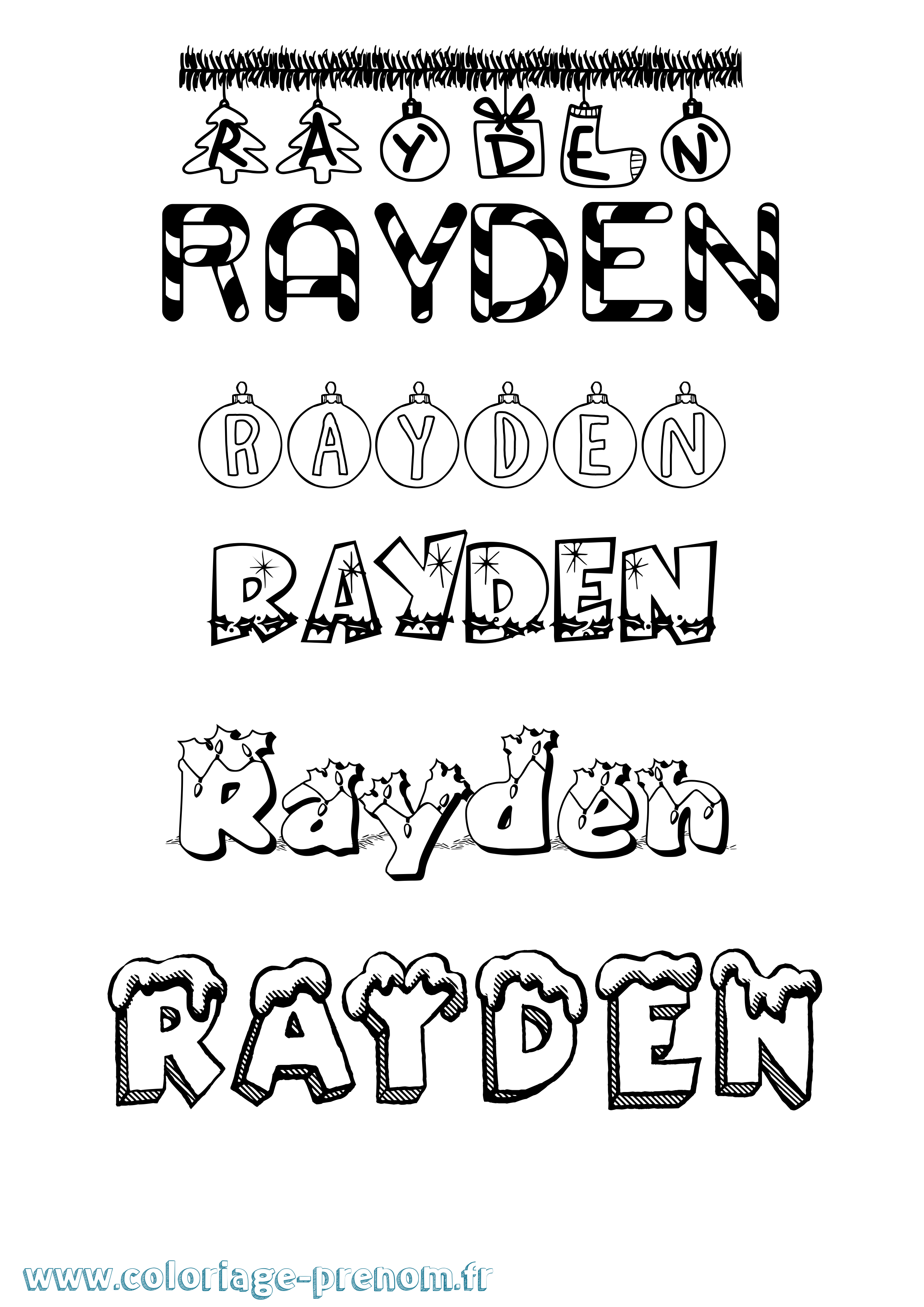 Coloriage Rayden Noël Coloriage prénom Rayden Noël