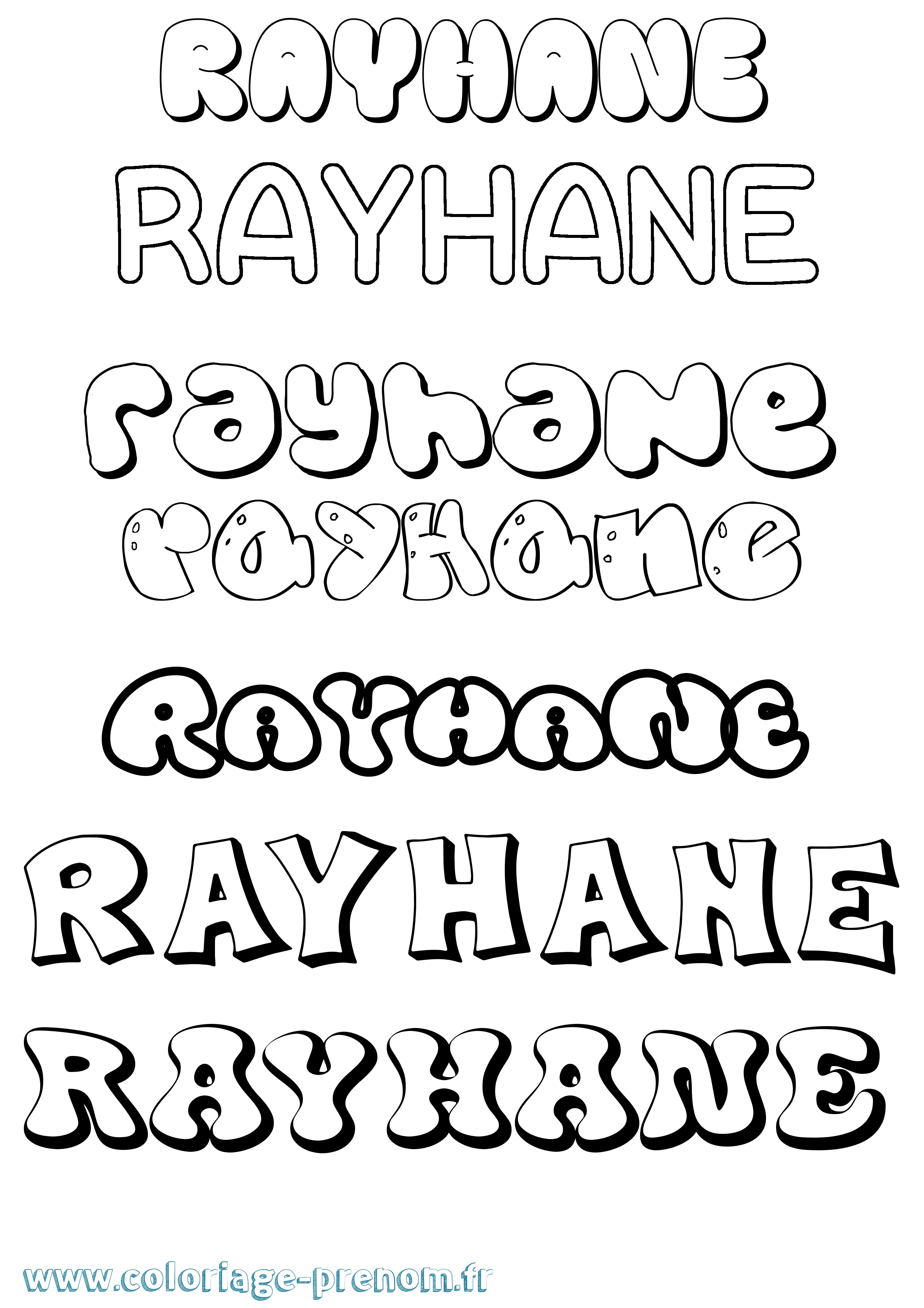 Coloriage Rayhane Bubble Coloriage prénom Rayhane Bubble
