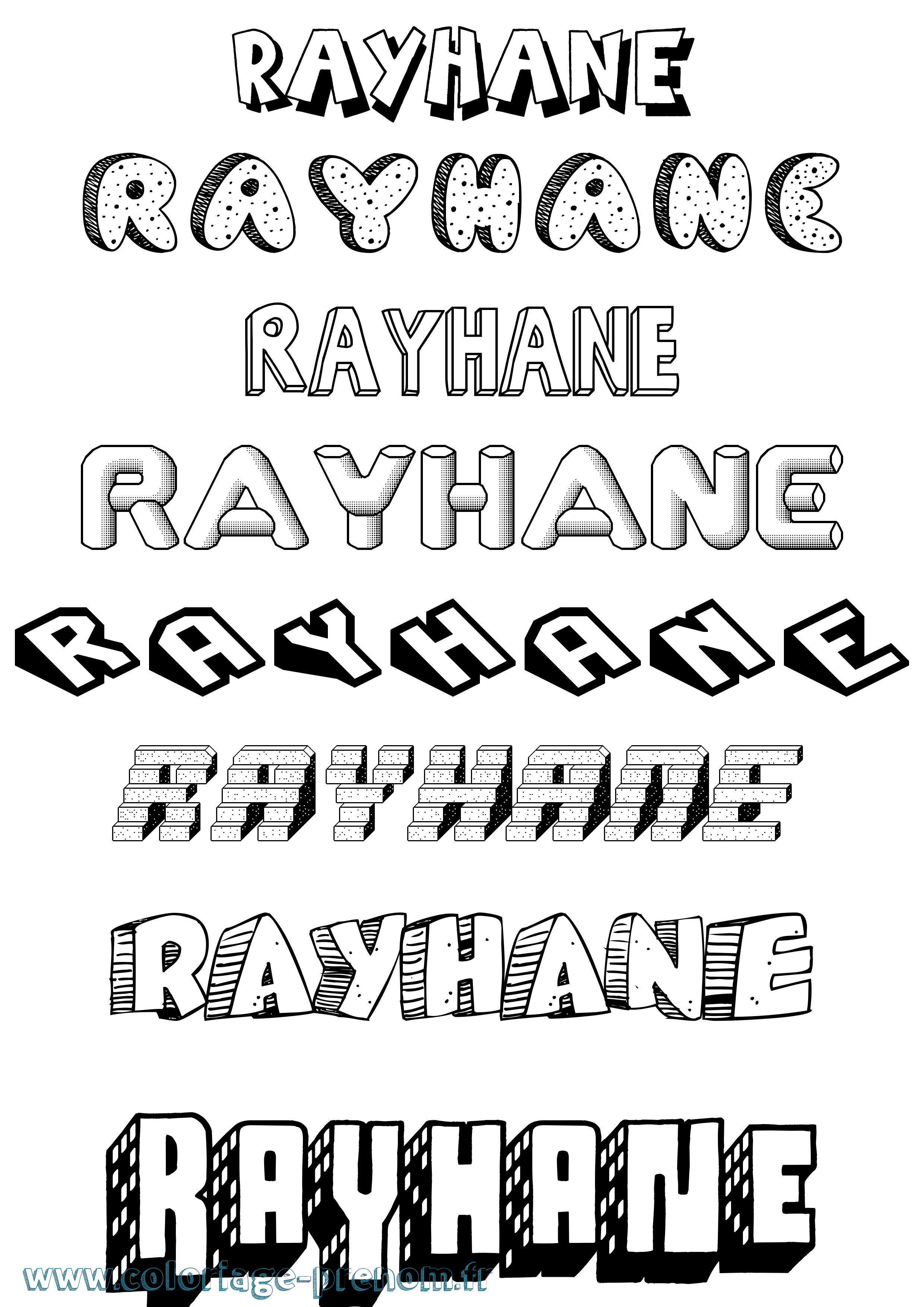 Coloriage Rayhane Effet 3D Coloriage prénom Rayhane Effet 3D
