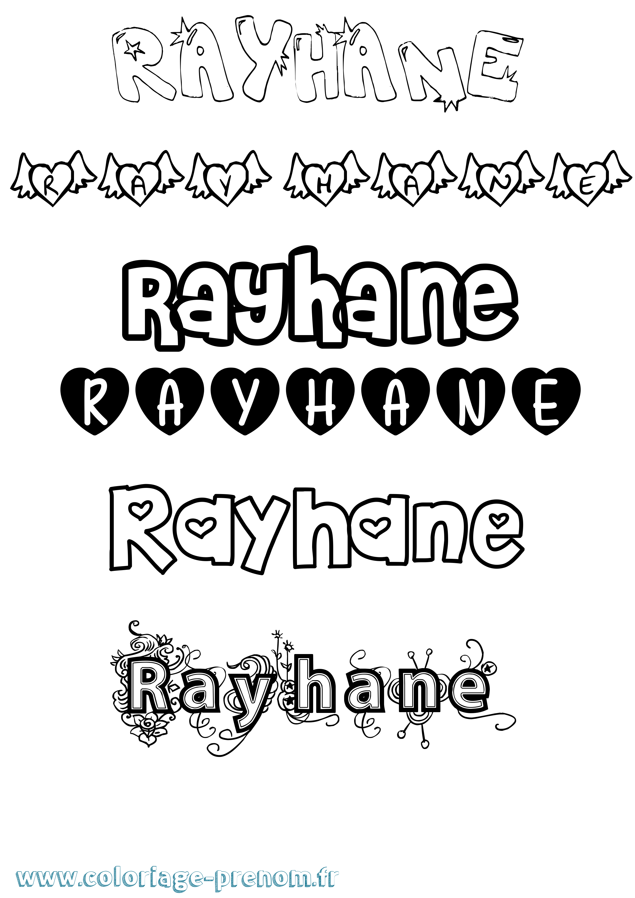 Coloriage Rayhane Girly Coloriage prénom Rayhane Girly