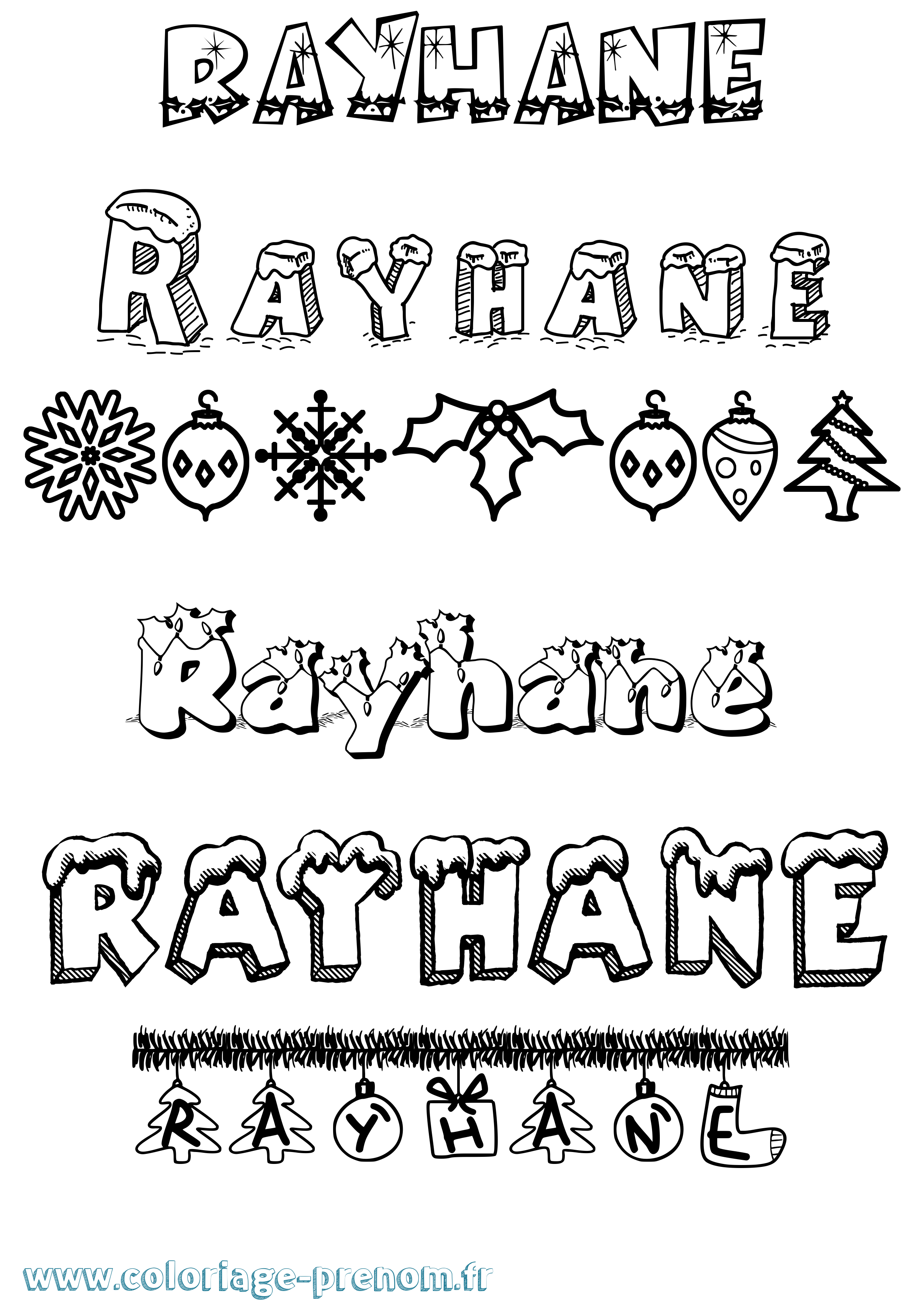 Coloriage Rayhane Noël Coloriage prénom Rayhane Noël