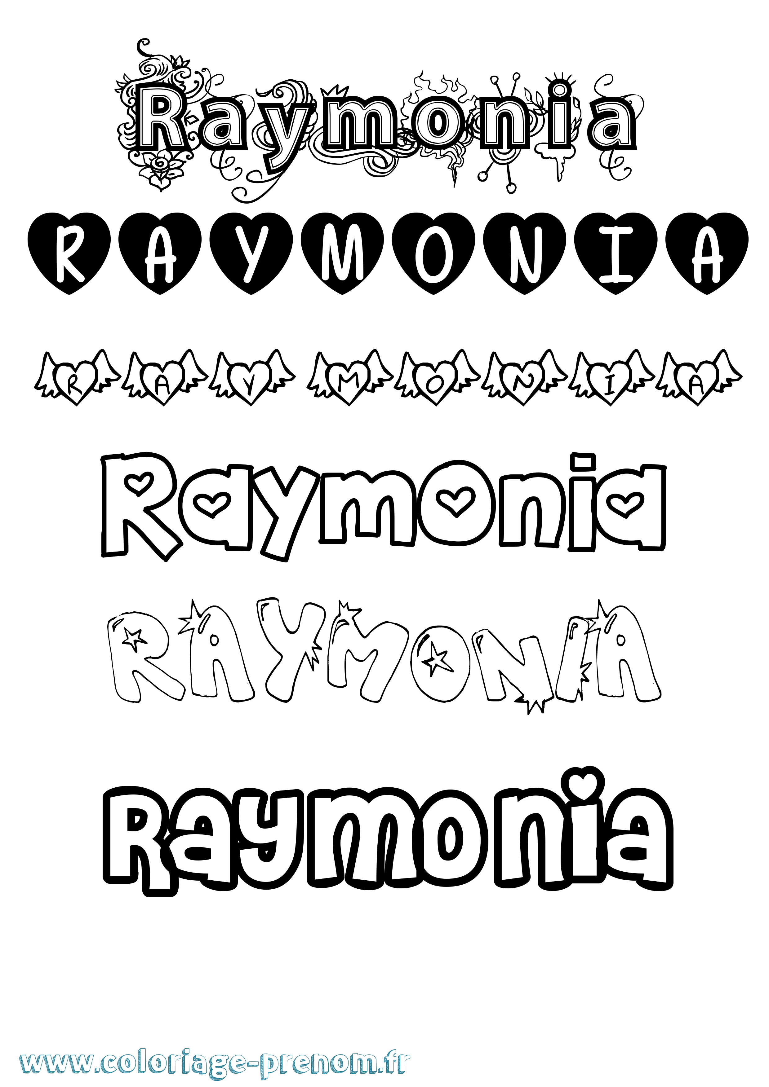 Coloriage Raymonia Girly Coloriage prénom Raymonia Girly