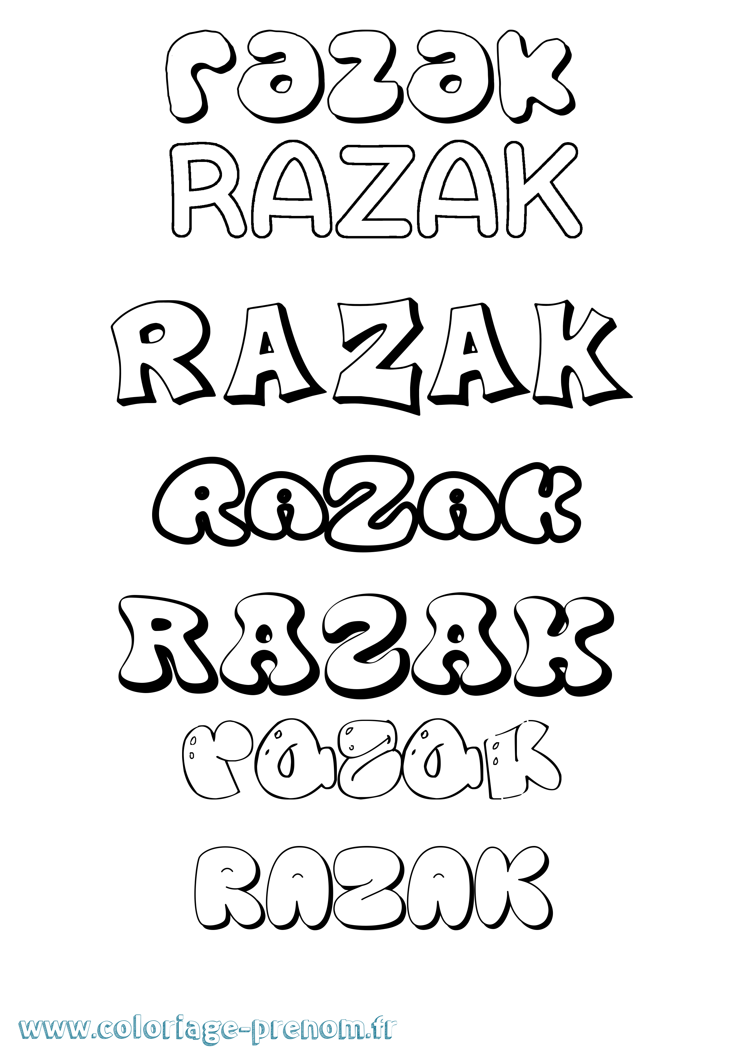 Coloriage Razak Bubble Coloriage prénom Razak Bubble
