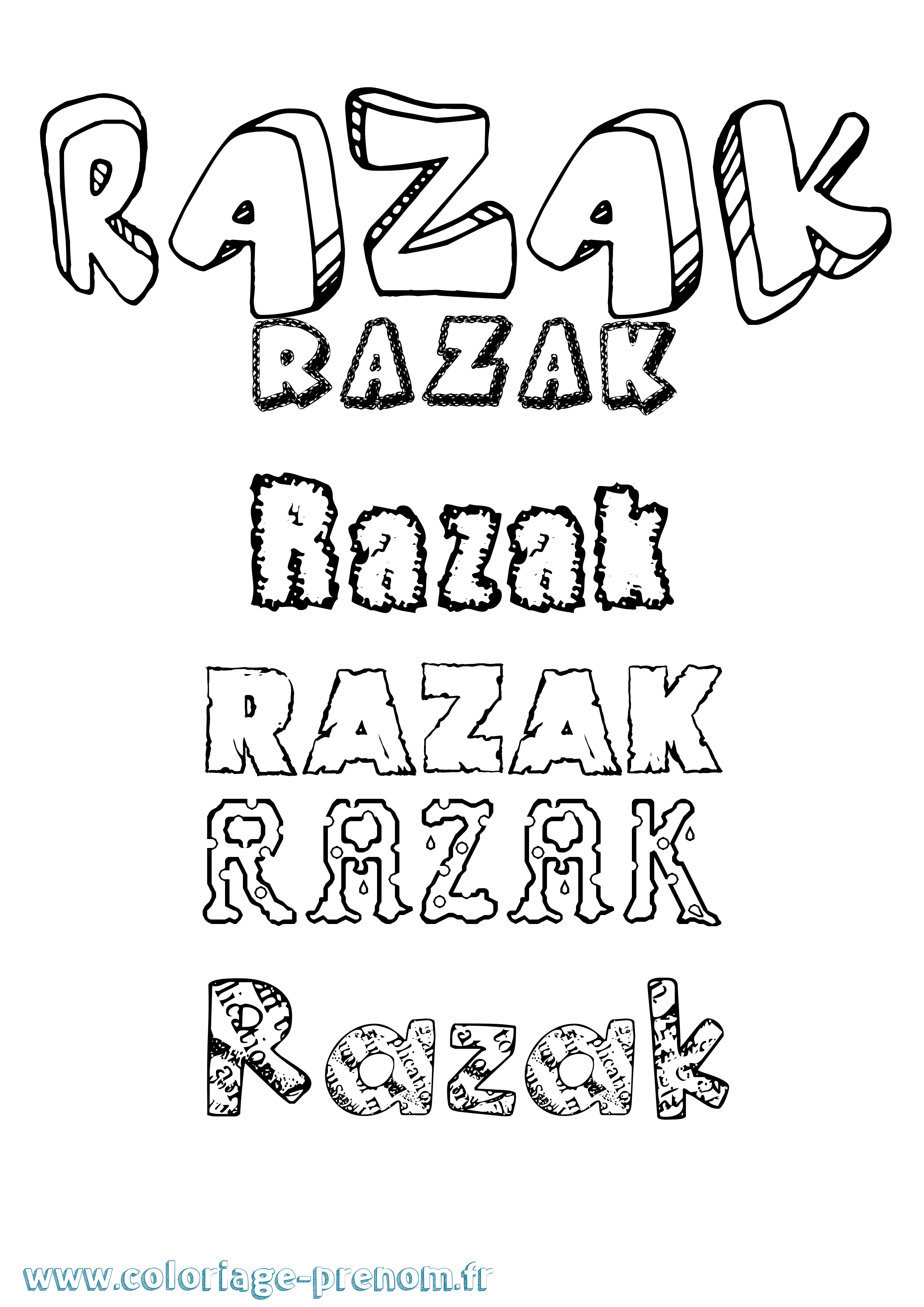 Coloriage Razak Destructuré Coloriage prénom Razak Destructuré