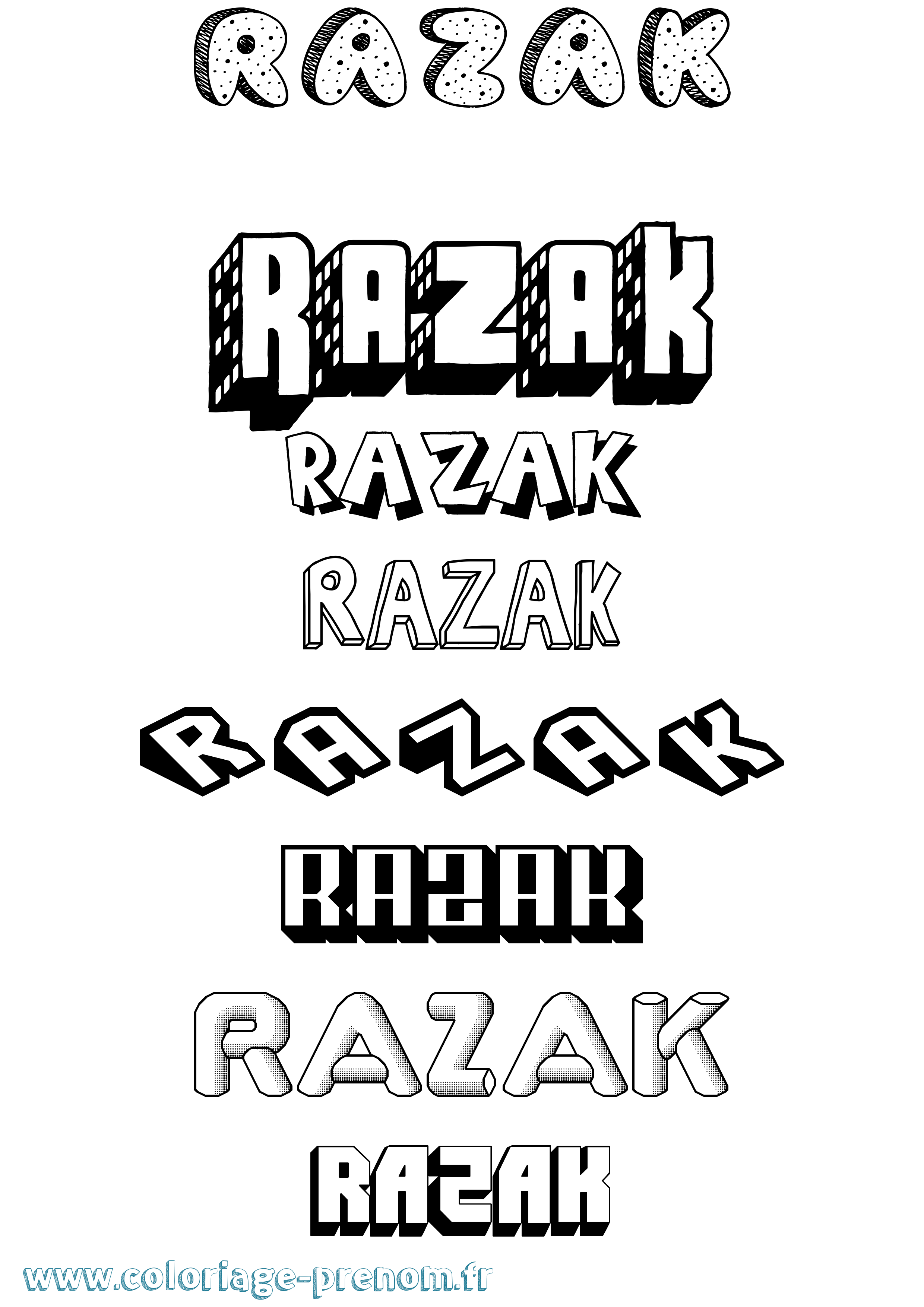 Coloriage Razak Effet 3D Coloriage prénom Razak Effet 3D