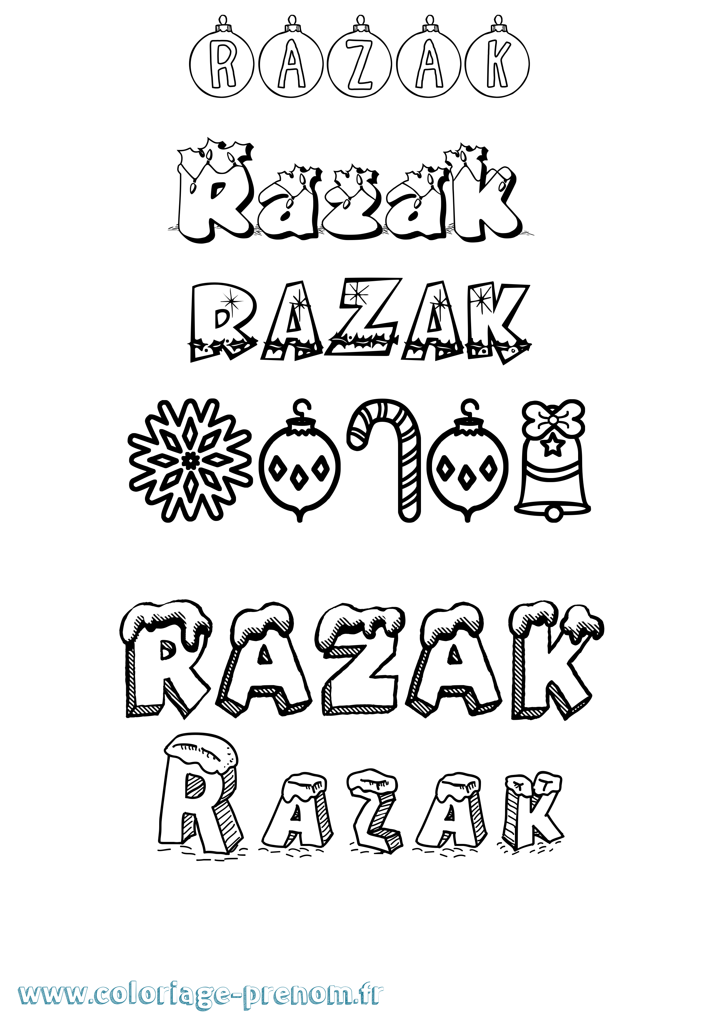 Coloriage Razak Noël Coloriage prénom Razak Noël