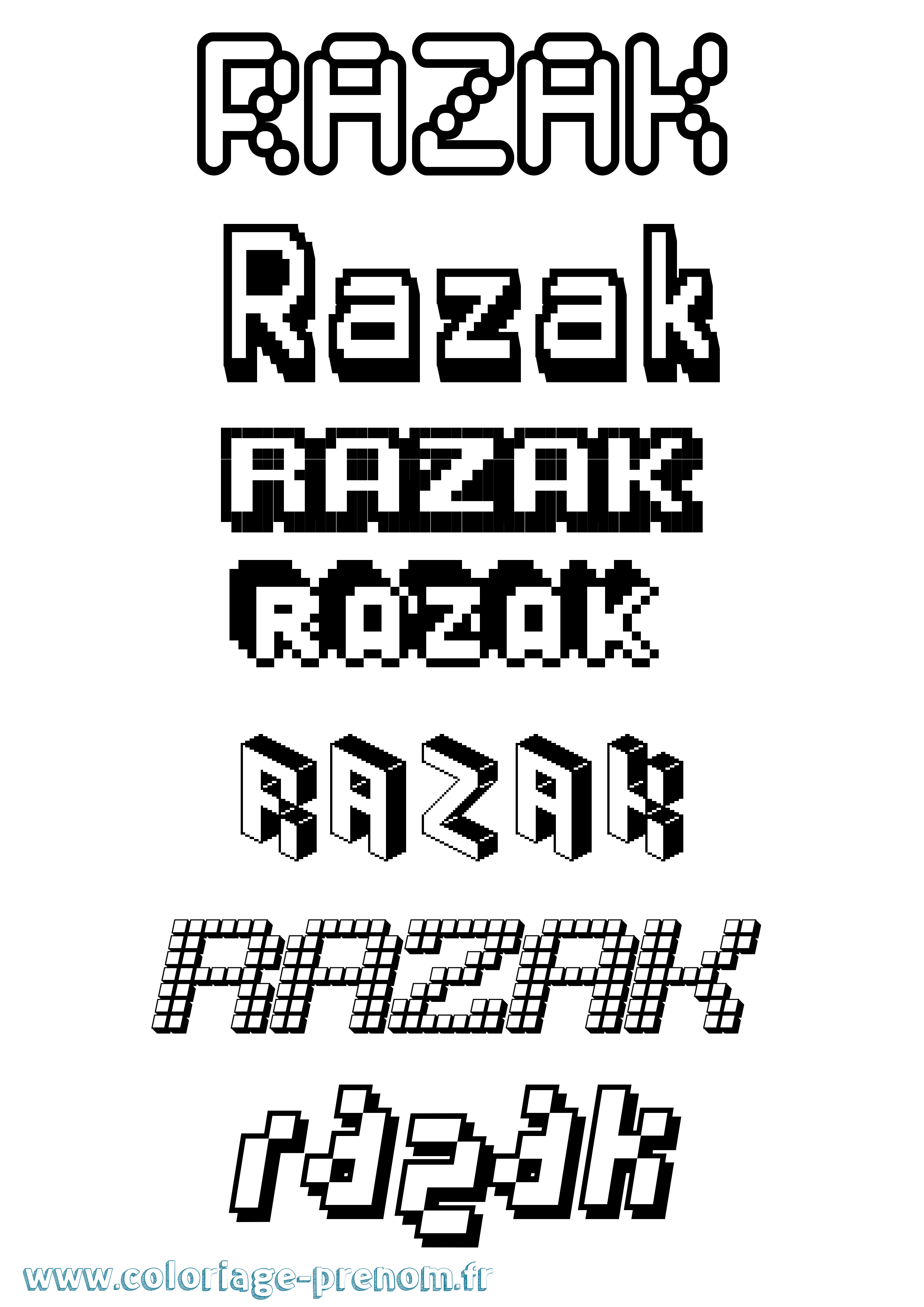 Coloriage Razak Pixel Coloriage prénom Razak Pixel