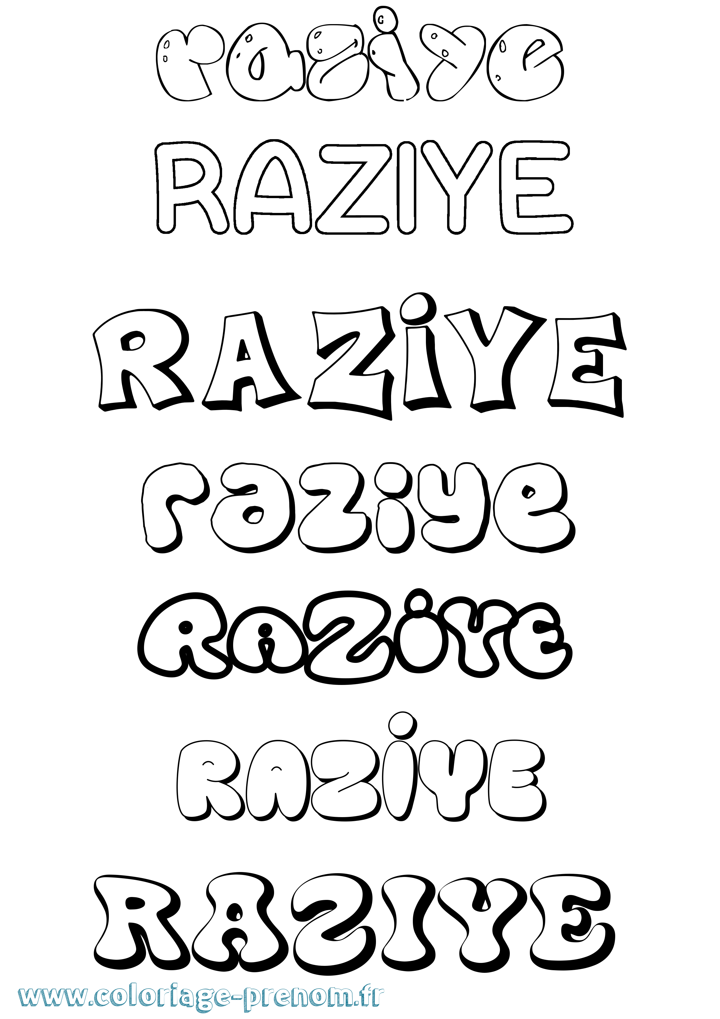 Coloriage Raziye Bubble Coloriage prénom Raziye Bubble