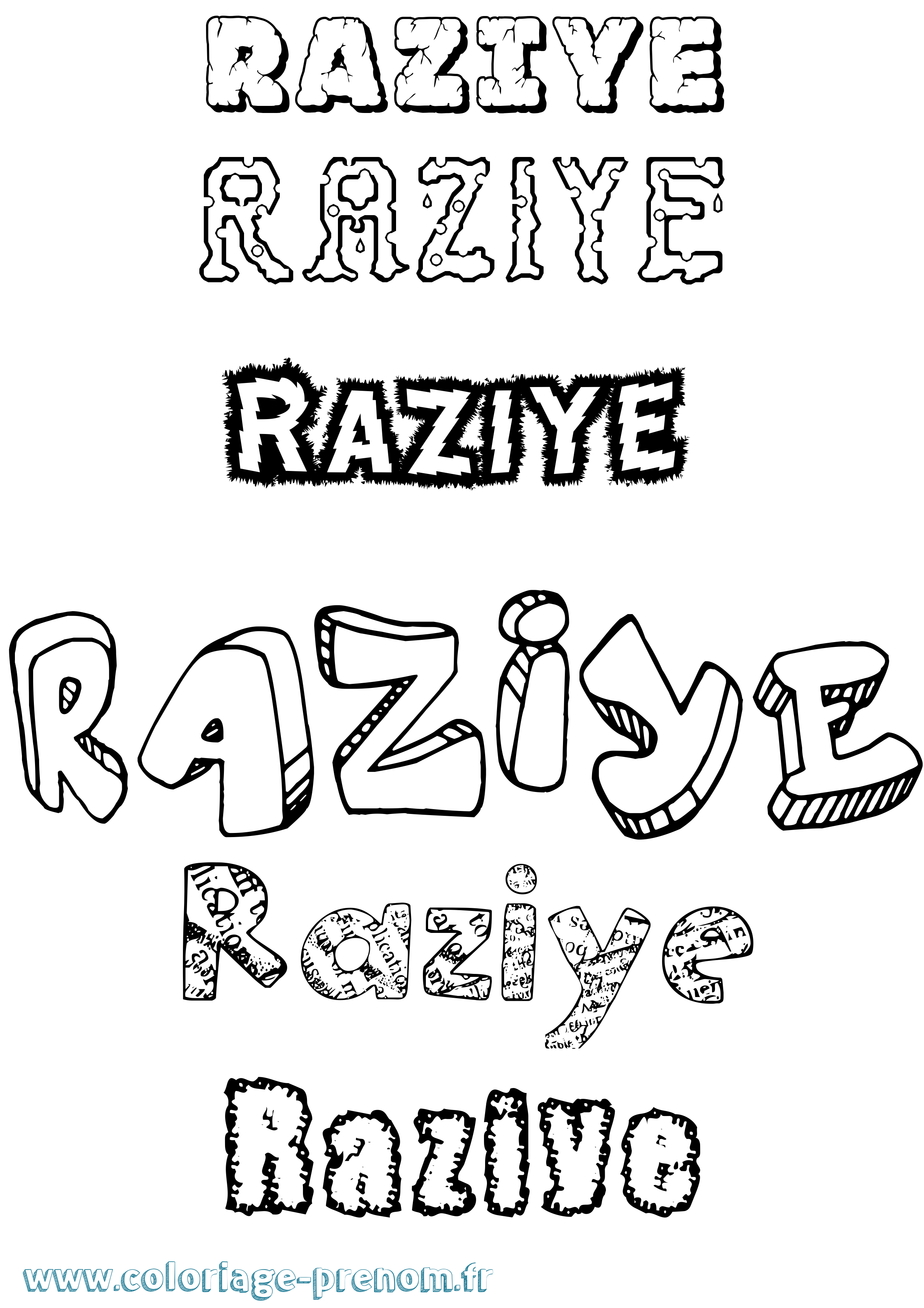 Coloriage Raziye Destructuré Coloriage prénom Raziye Destructuré