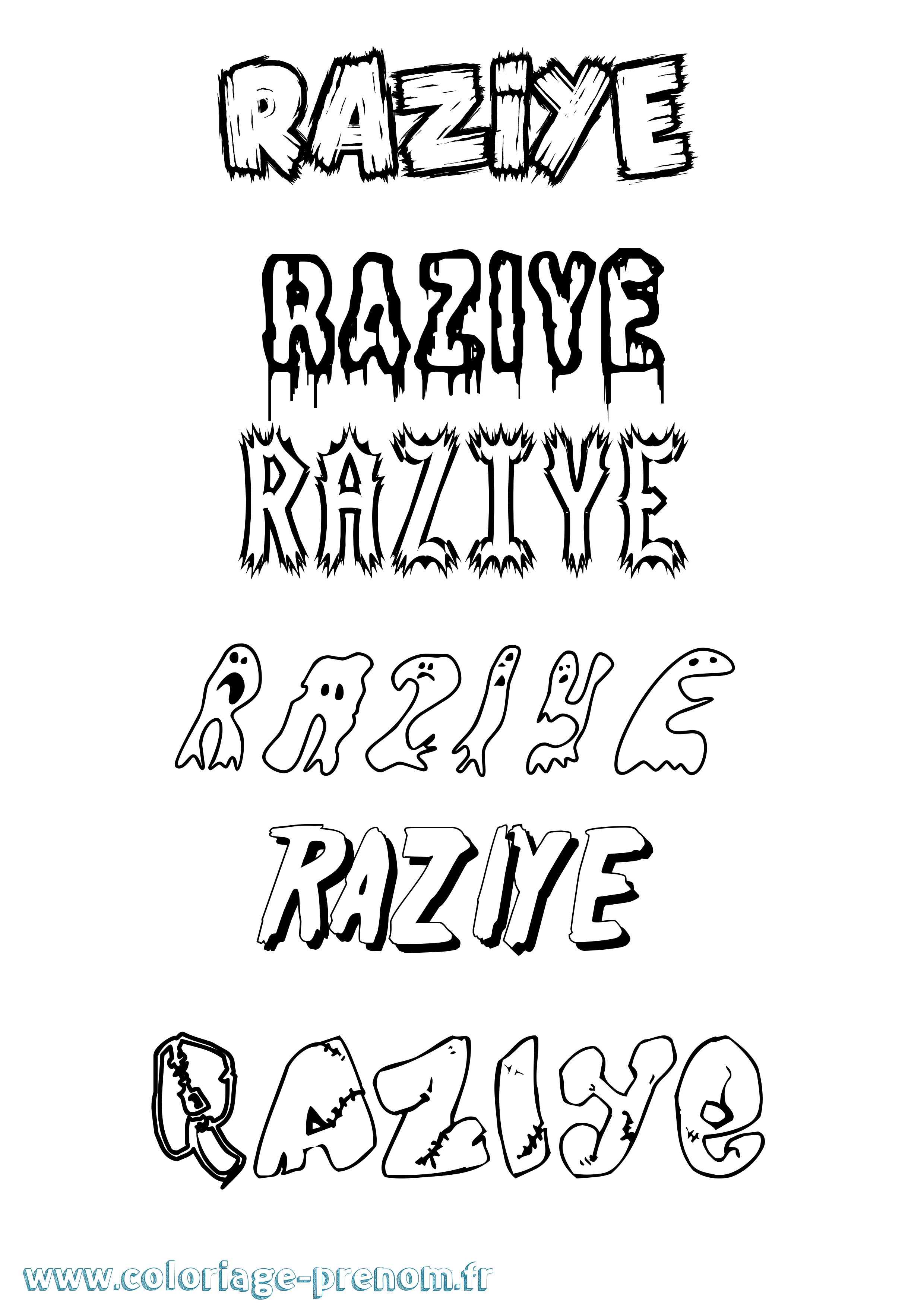 Coloriage Raziye Frisson Coloriage prénom Raziye Frisson