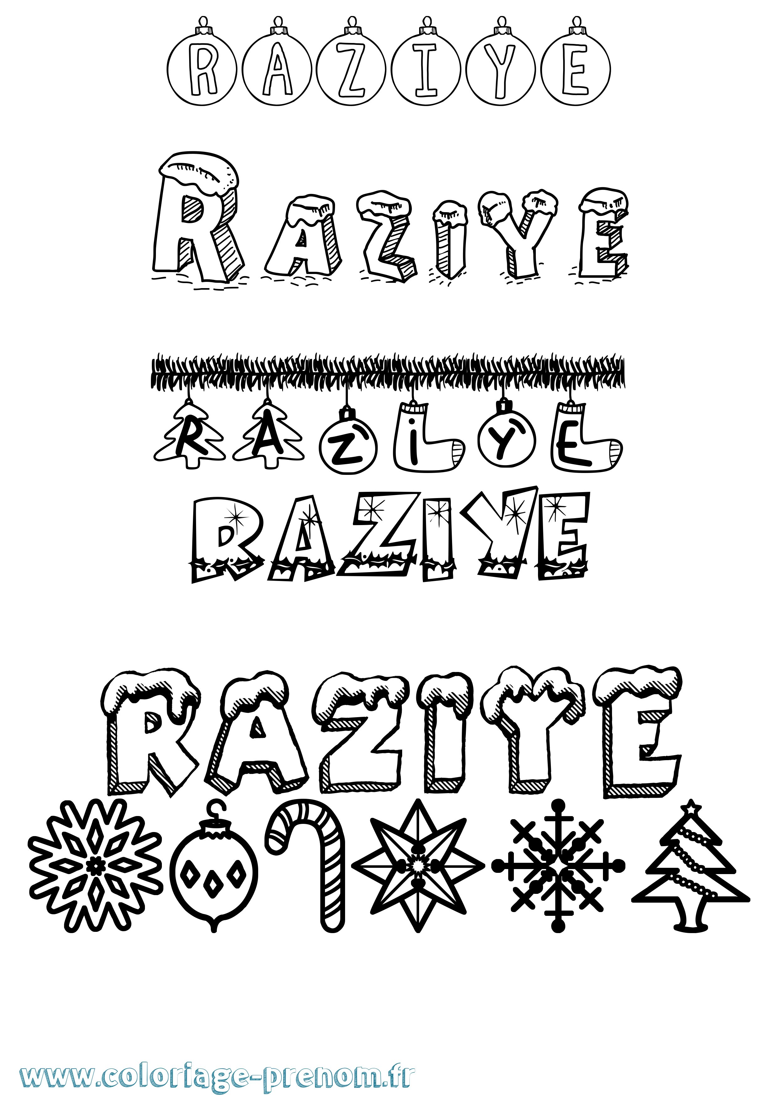 Coloriage Raziye Noël Coloriage prénom Raziye Noël
