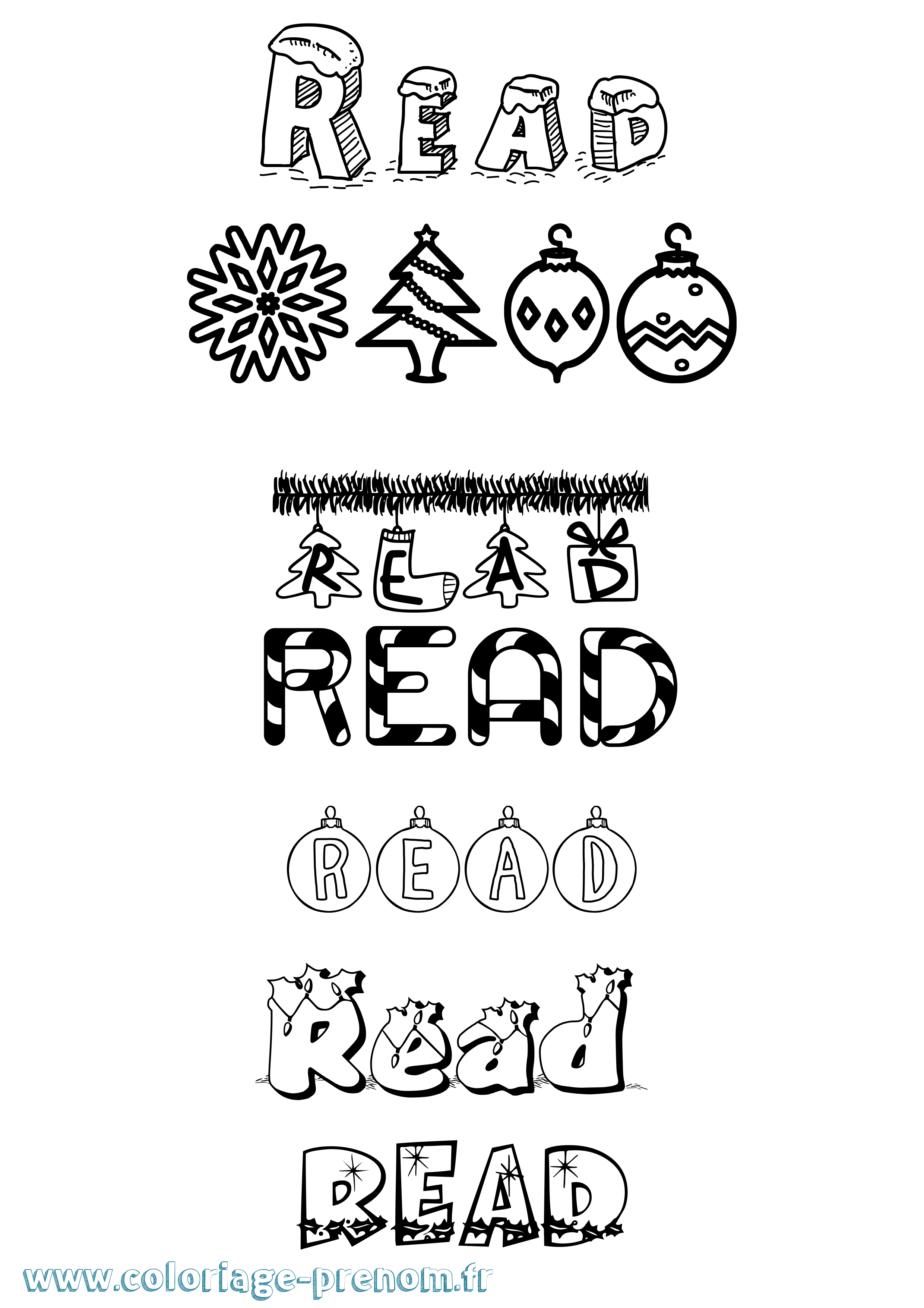 Coloriage Read Noël Coloriage prénom Read Noël