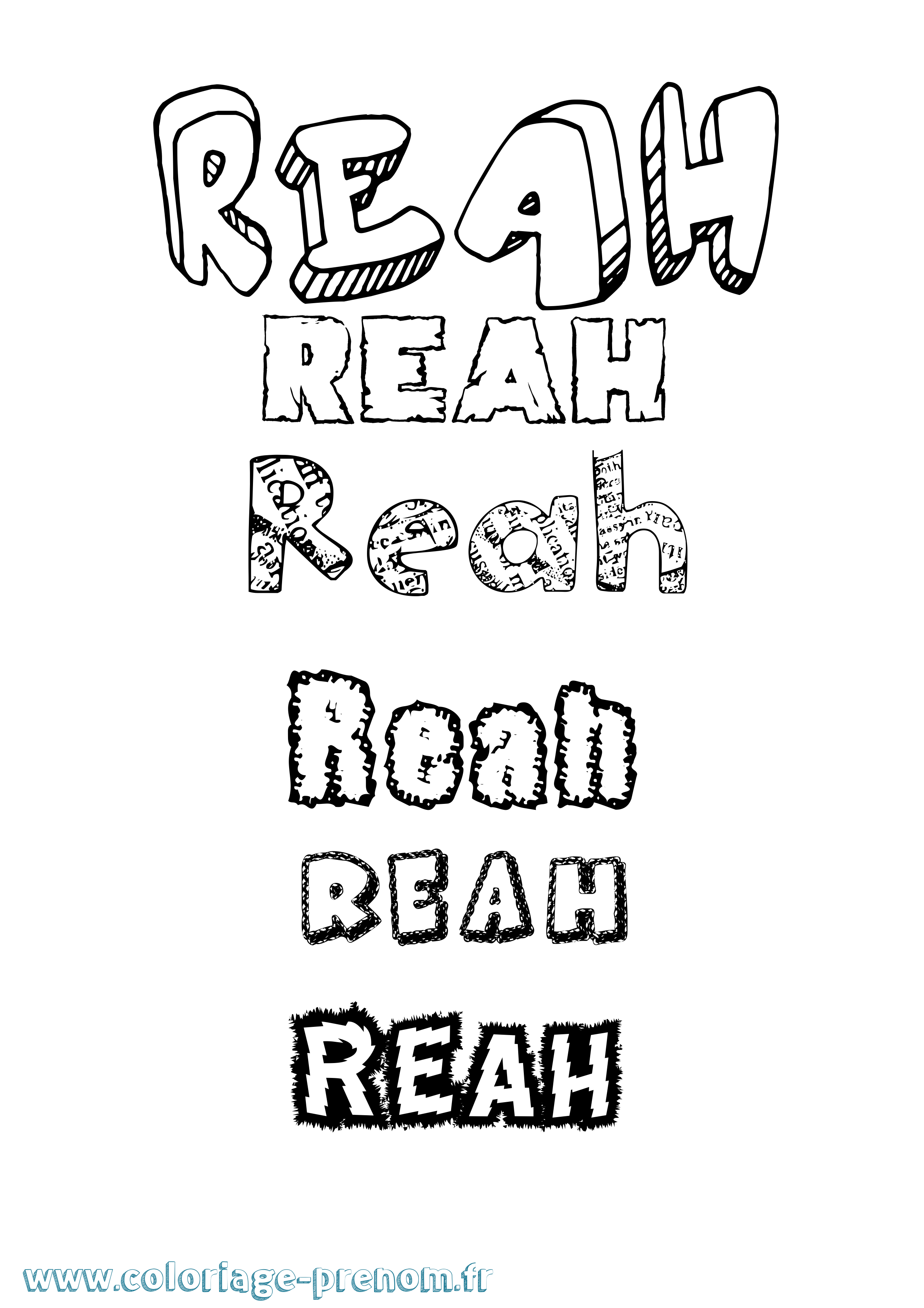 Coloriage Reah Destructuré Coloriage prénom Reah Destructuré