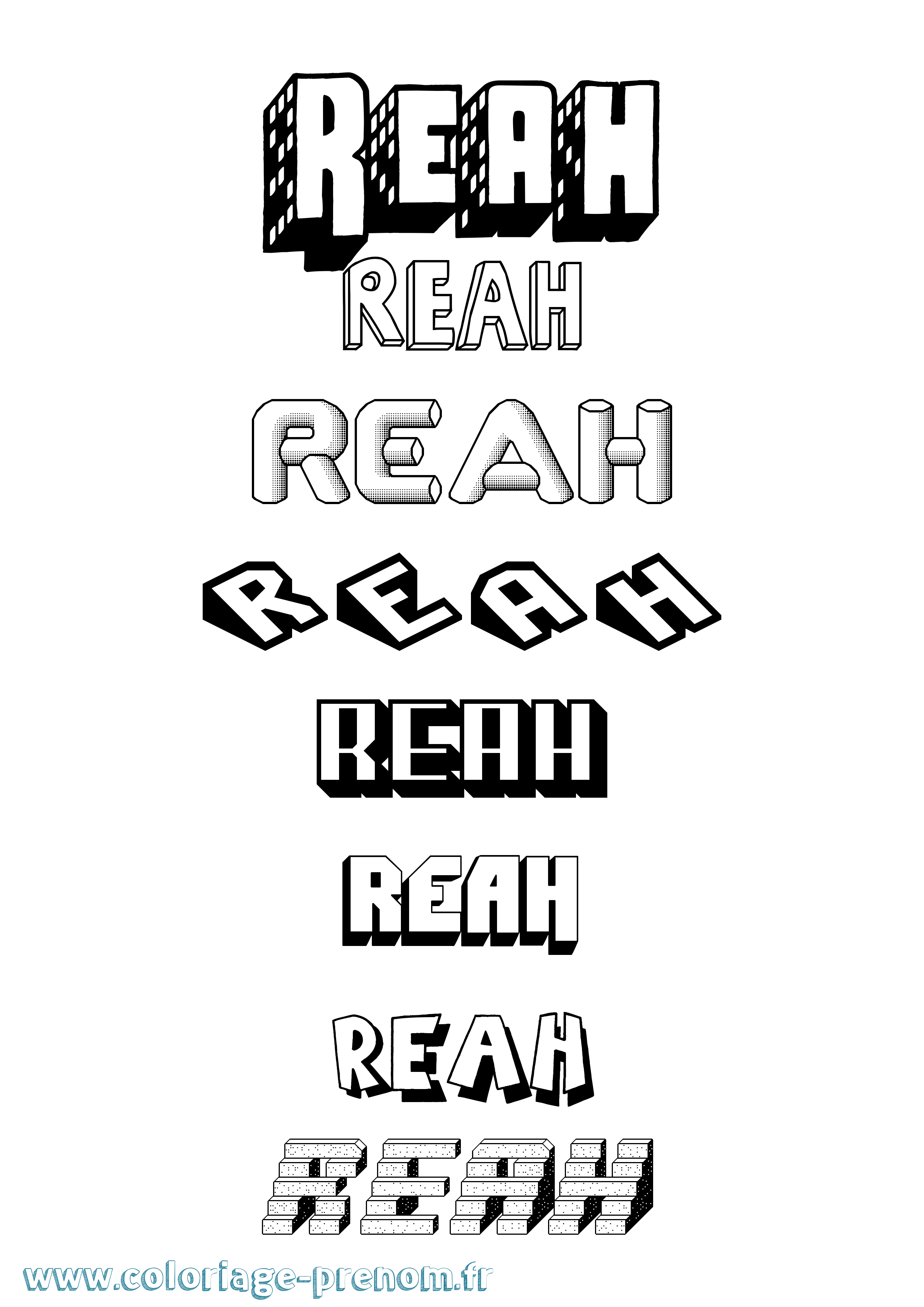 Coloriage Reah Effet 3D Coloriage prénom Reah Effet 3D