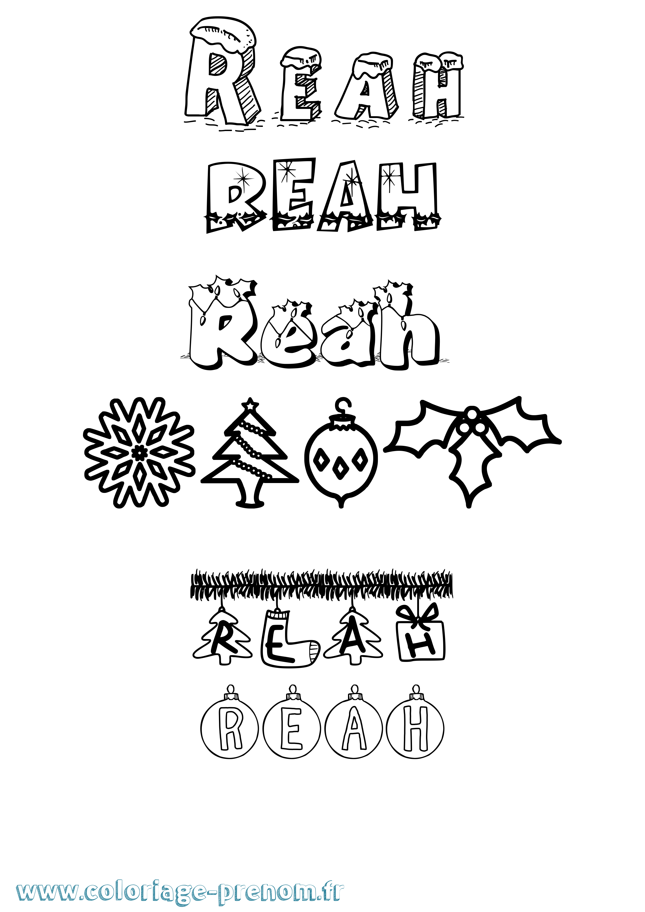Coloriage Reah Noël Coloriage prénom Reah Noël