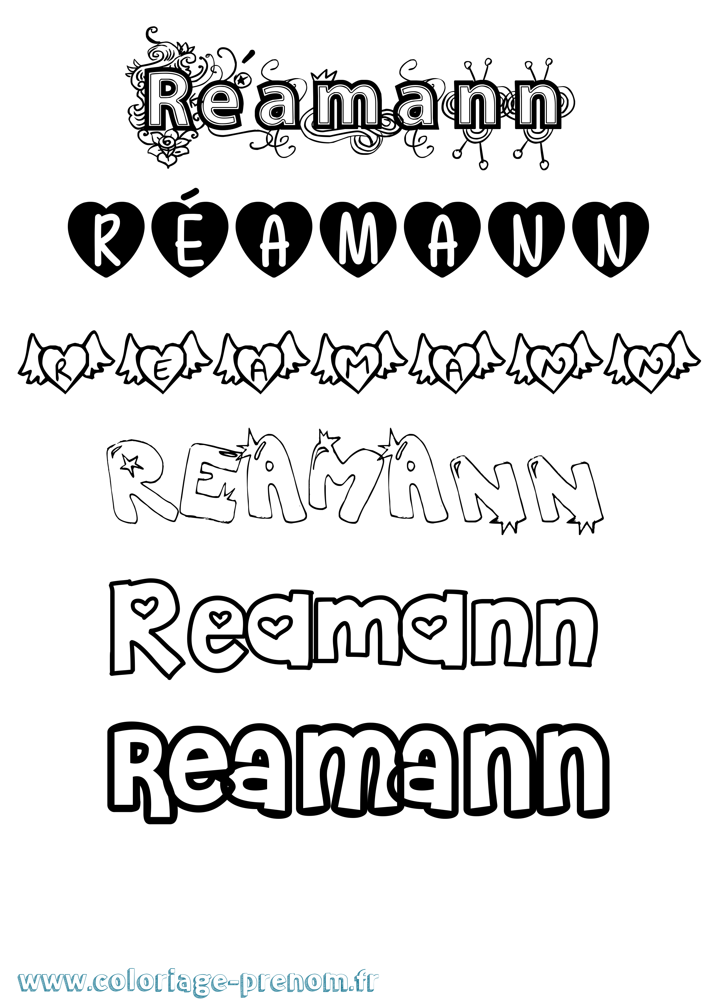 Coloriage Réamann Girly Coloriage prénom Réamann Girly