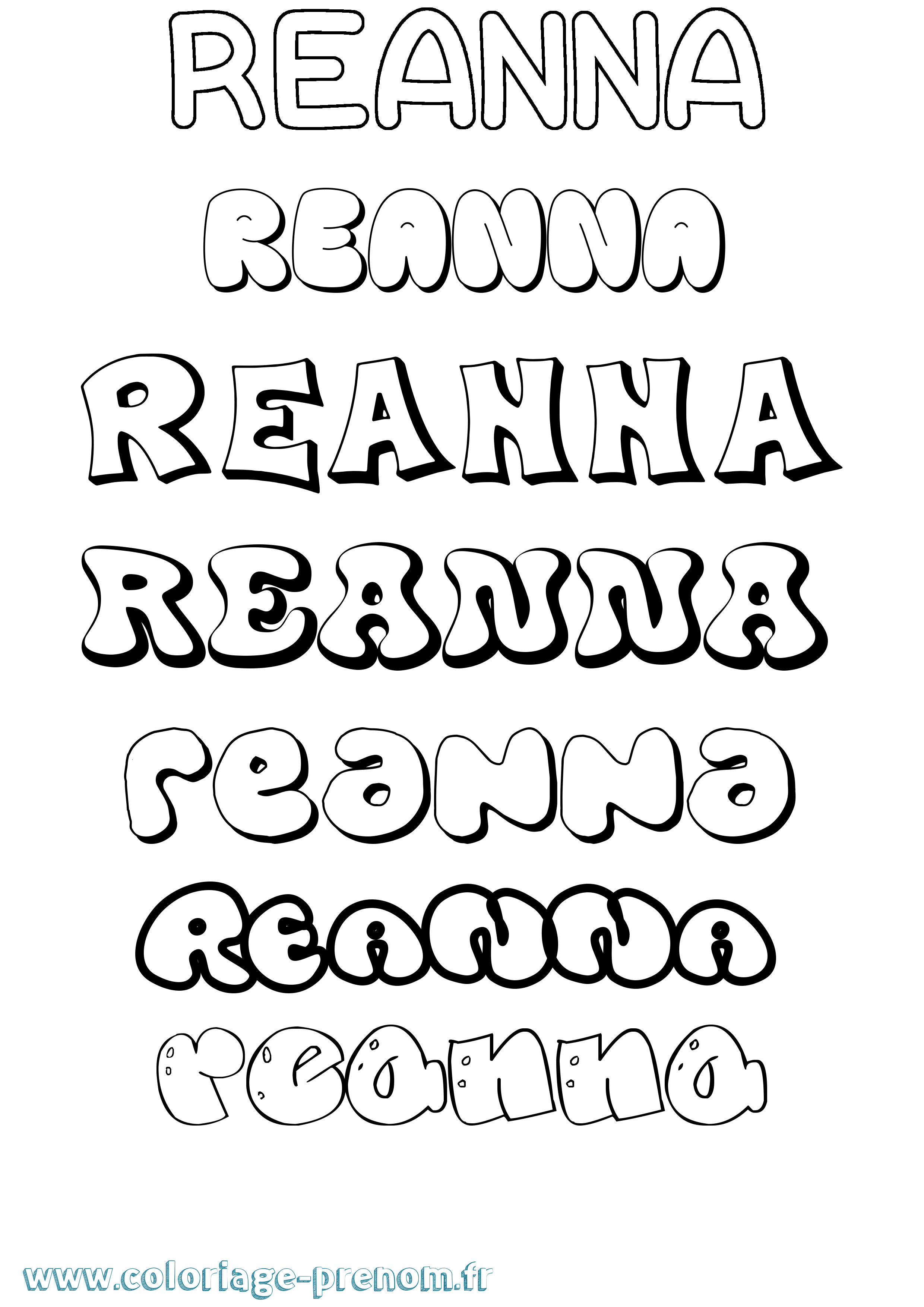 Coloriage Reanna Bubble Coloriage prénom Reanna Bubble