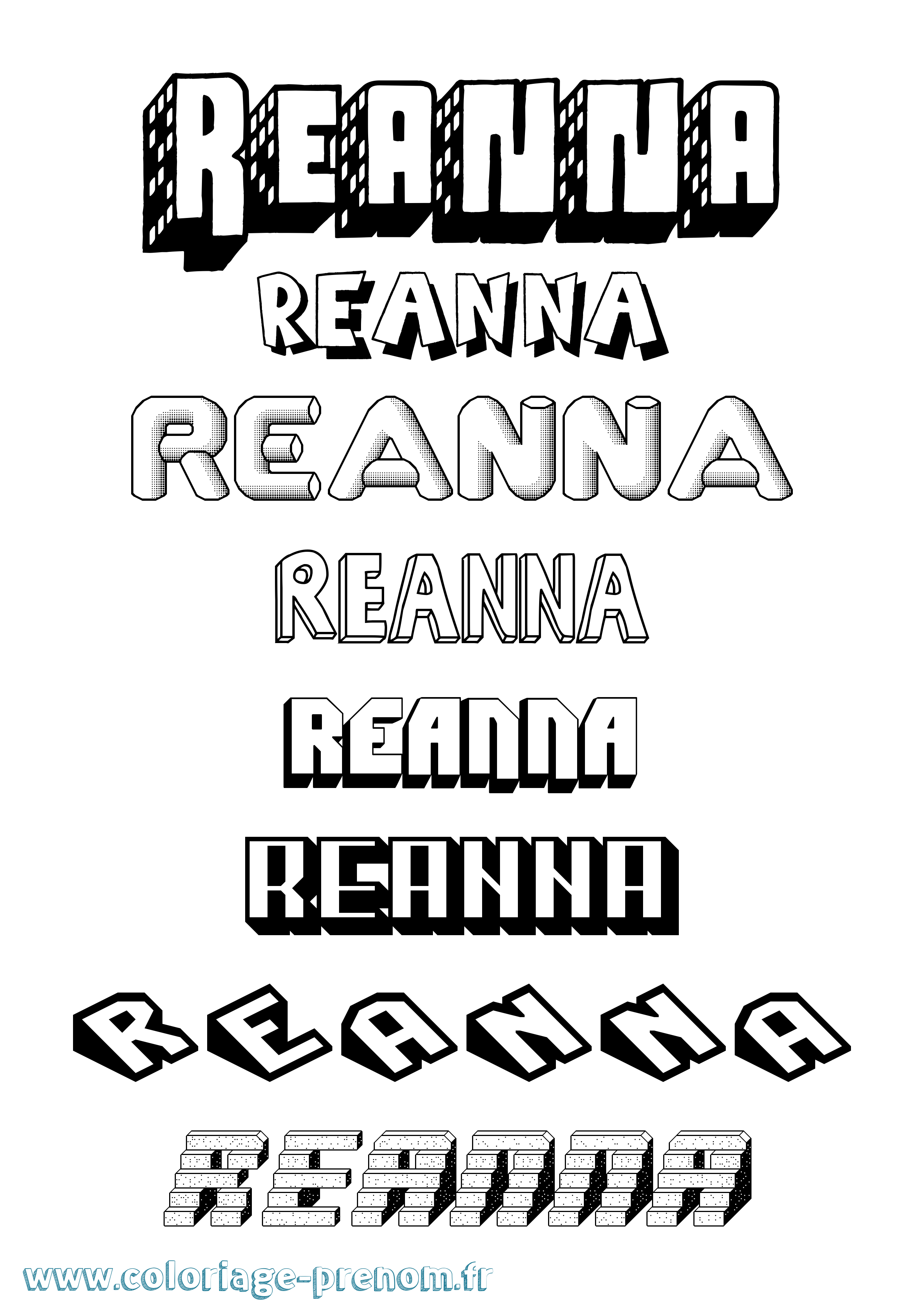 Coloriage Reanna Effet 3D Coloriage prénom Reanna Effet 3D