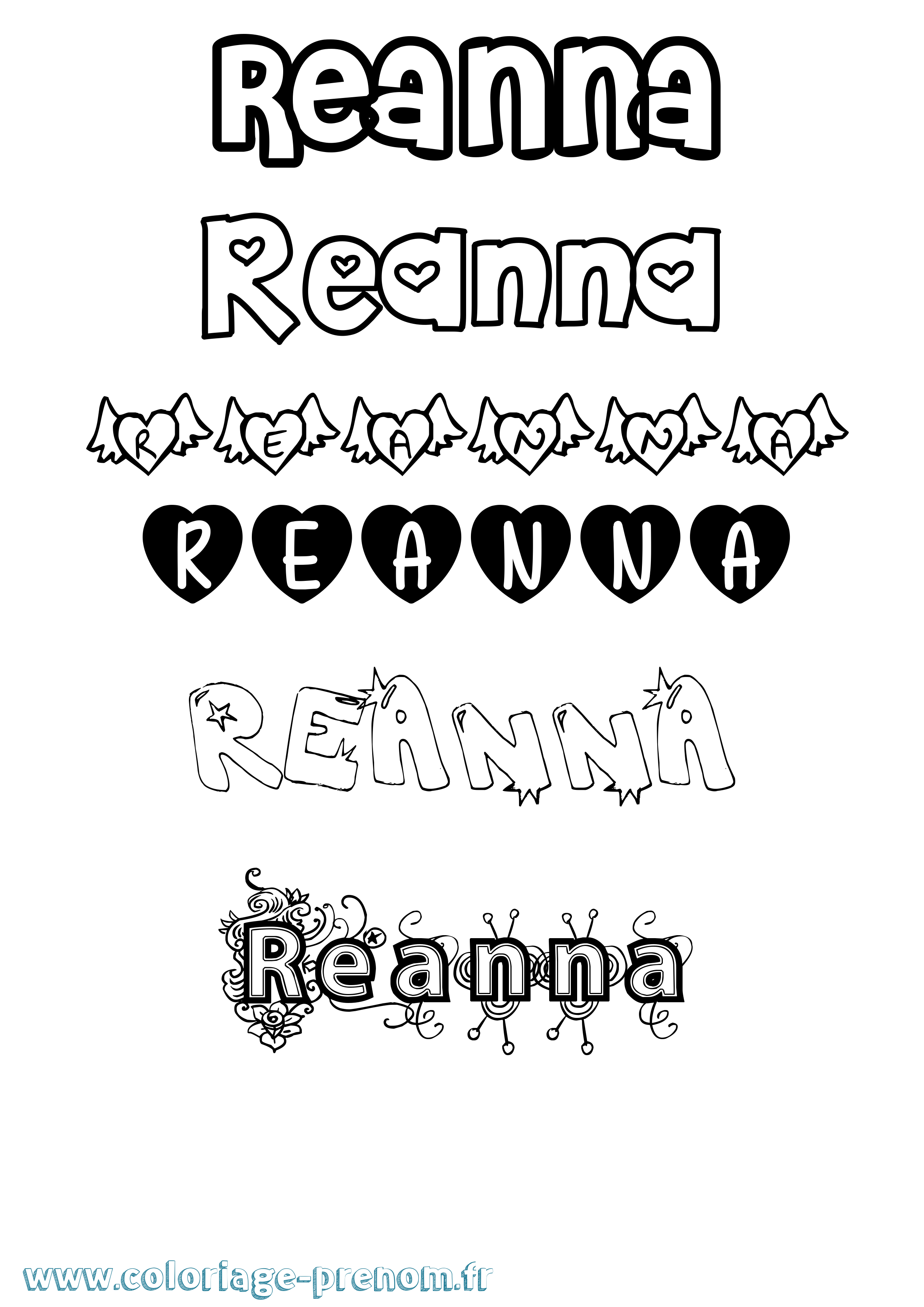Coloriage Reanna Girly Coloriage prénom Reanna Girly
