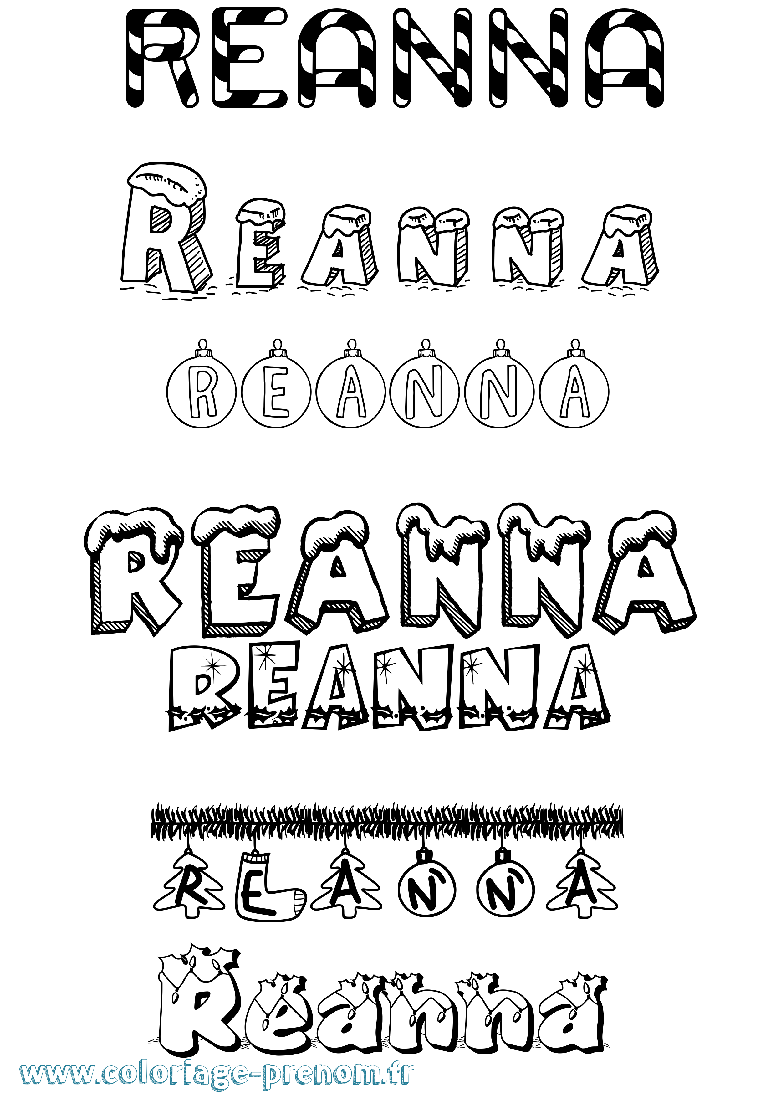 Coloriage Reanna Noël Coloriage prénom Reanna Noël